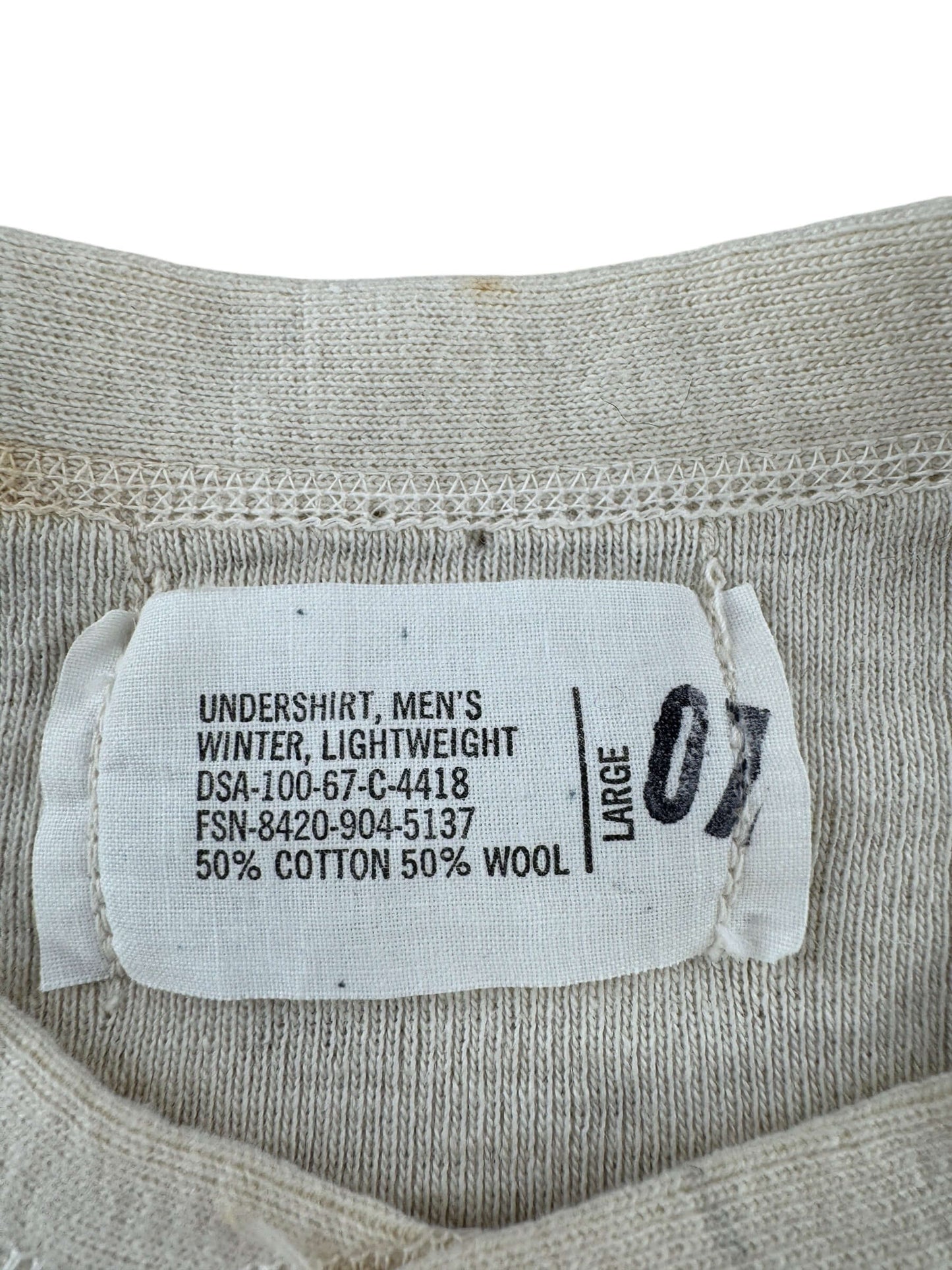 Tag on Vintage US Military Cotton/Wool Henley SZ L