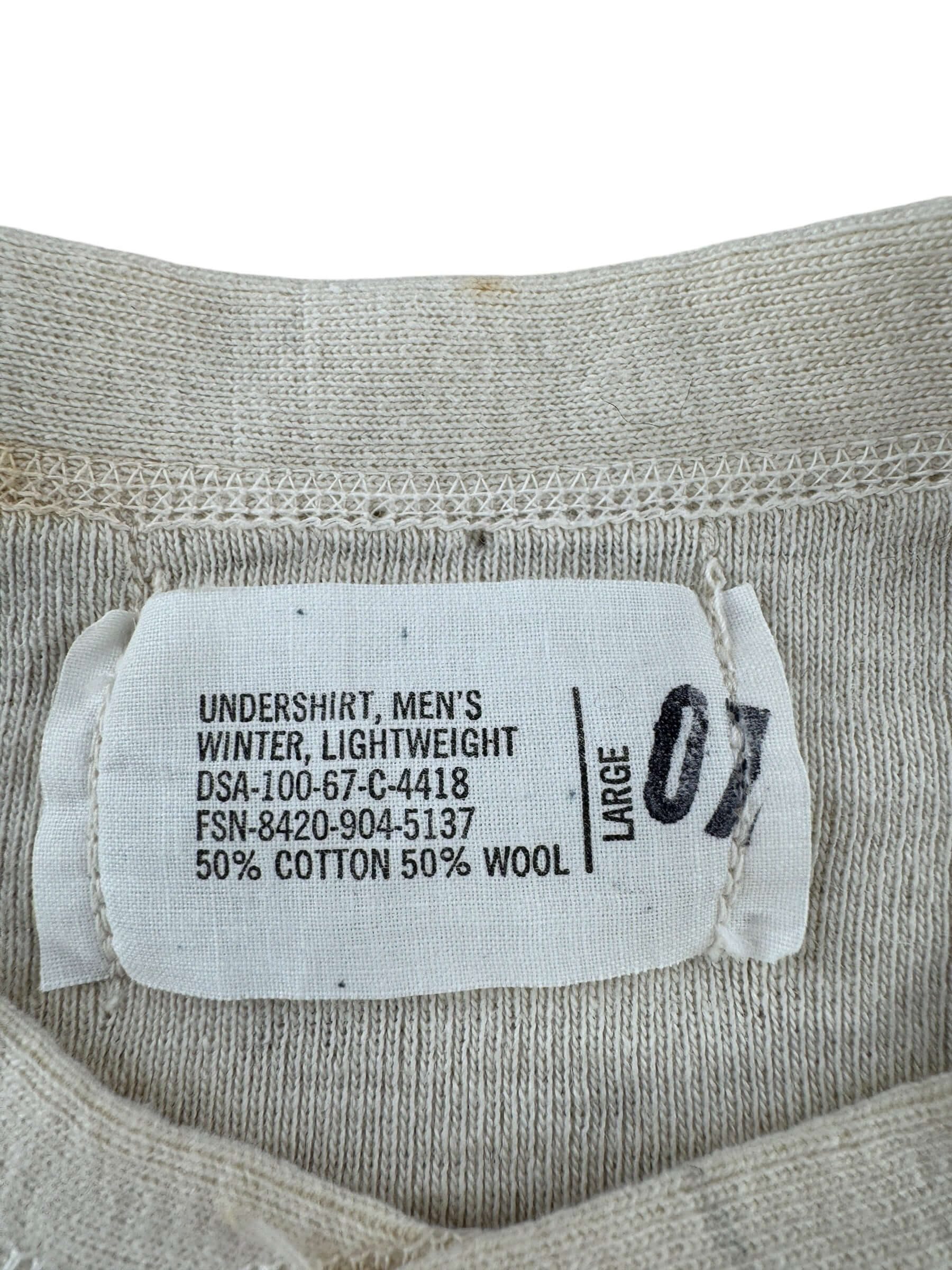 Tag on Vintage US Military Cotton/Wool Henley SZ L