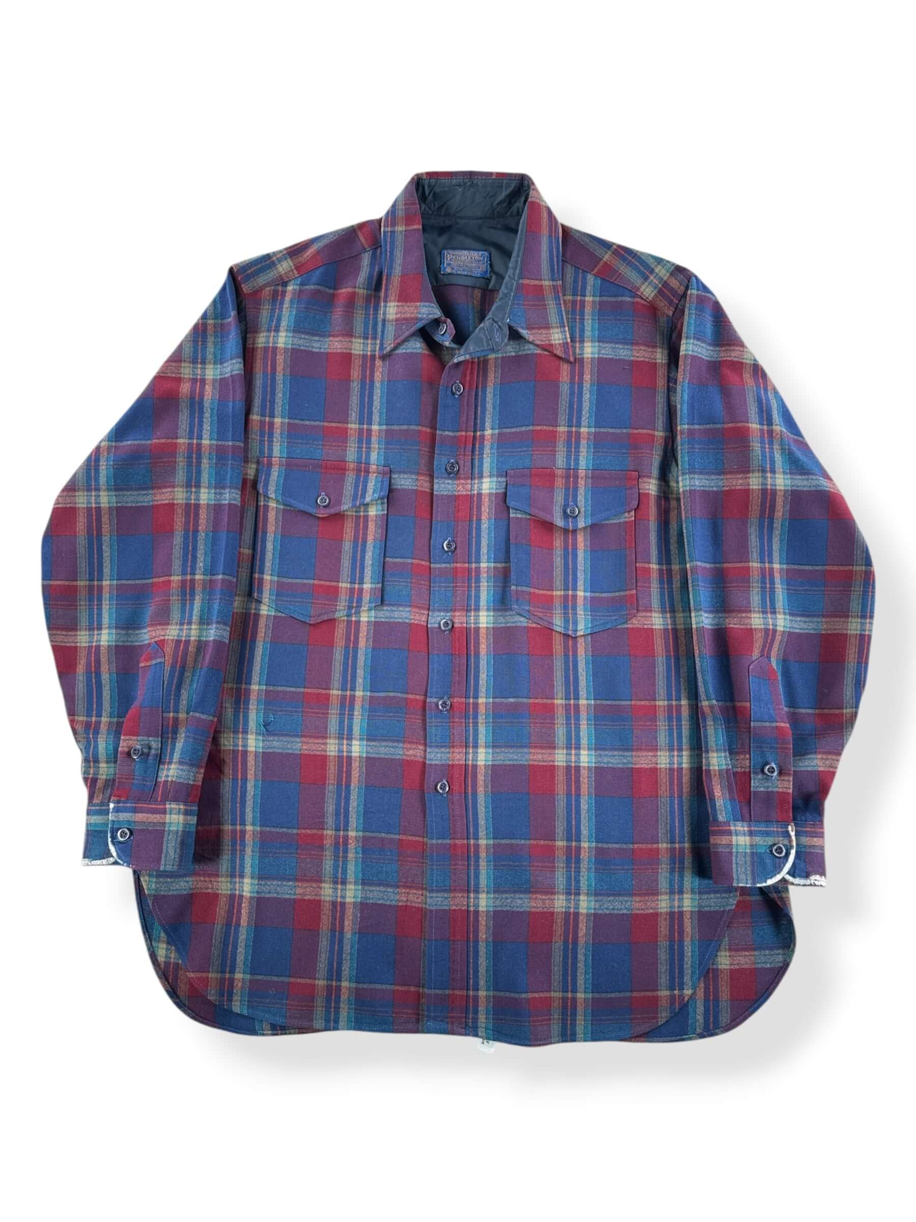 Front of Vintage Pendleton Navy & Maroon Flannel SZ XL - AS IS