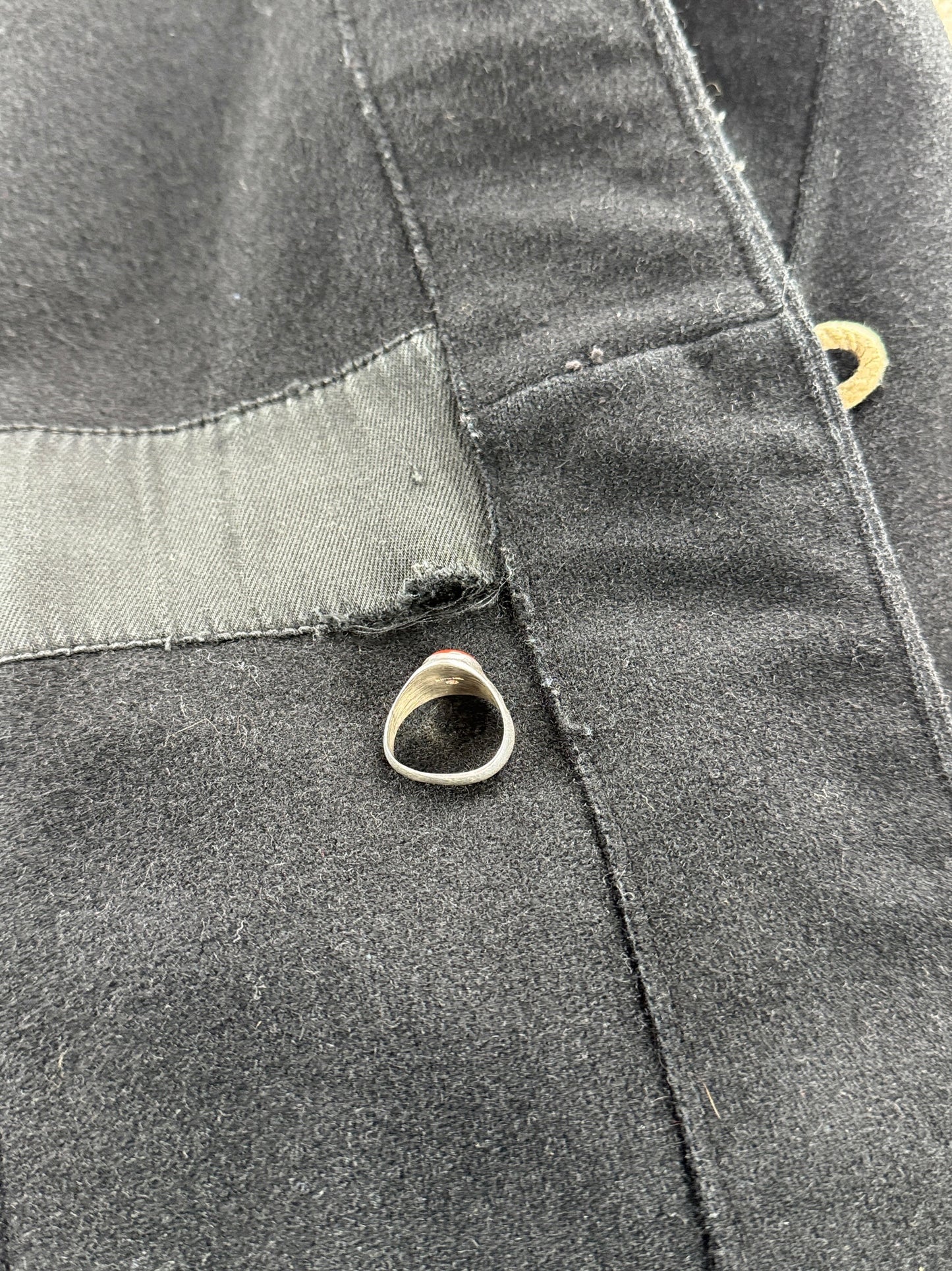 Hole on inside of Vintage Frederick And Nelson Black Wool Toggle Front Coat SZ XL