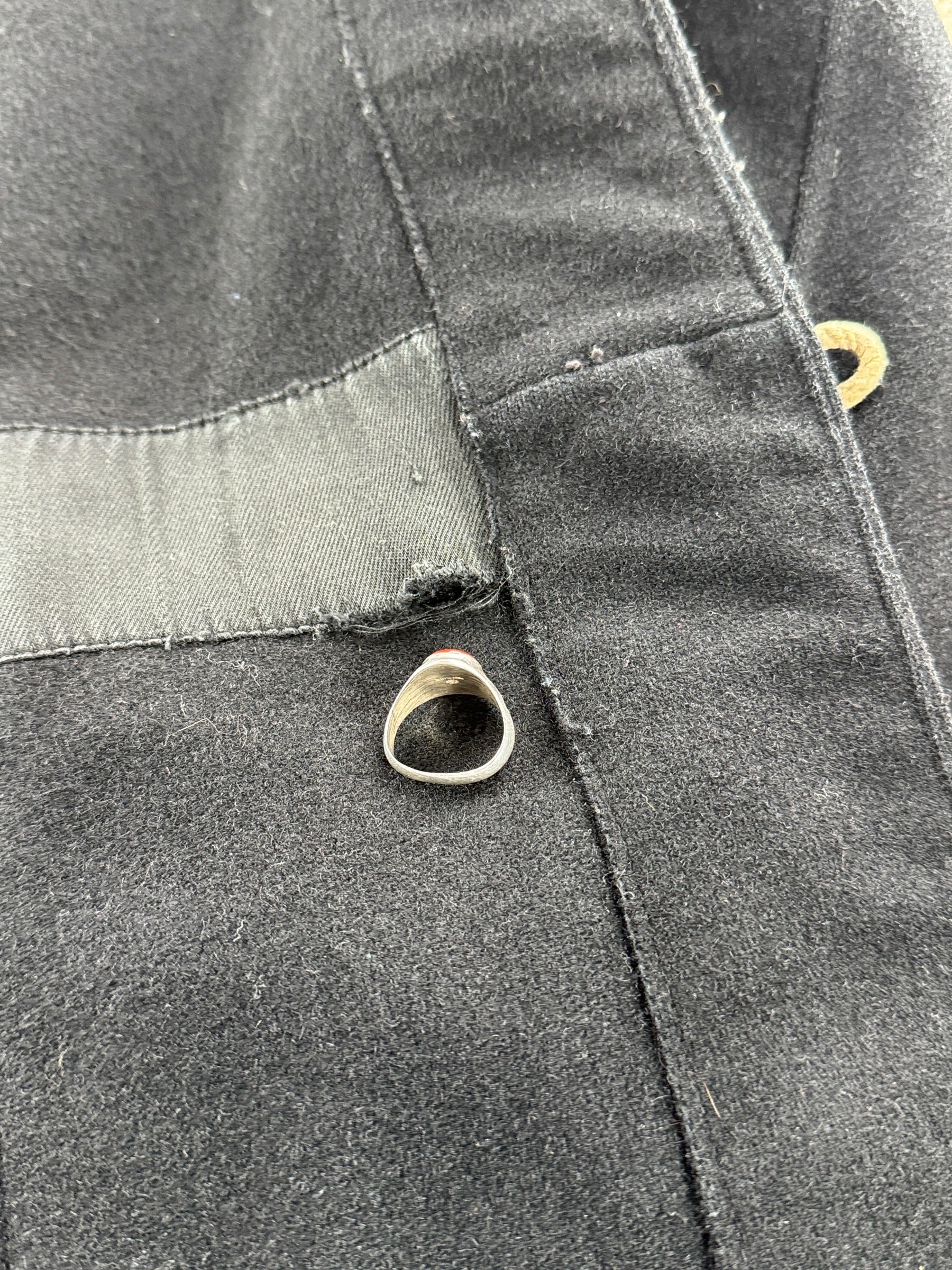 Hole on inside of Vintage Frederick And Nelson Black Wool Toggle Front Coat SZ XL