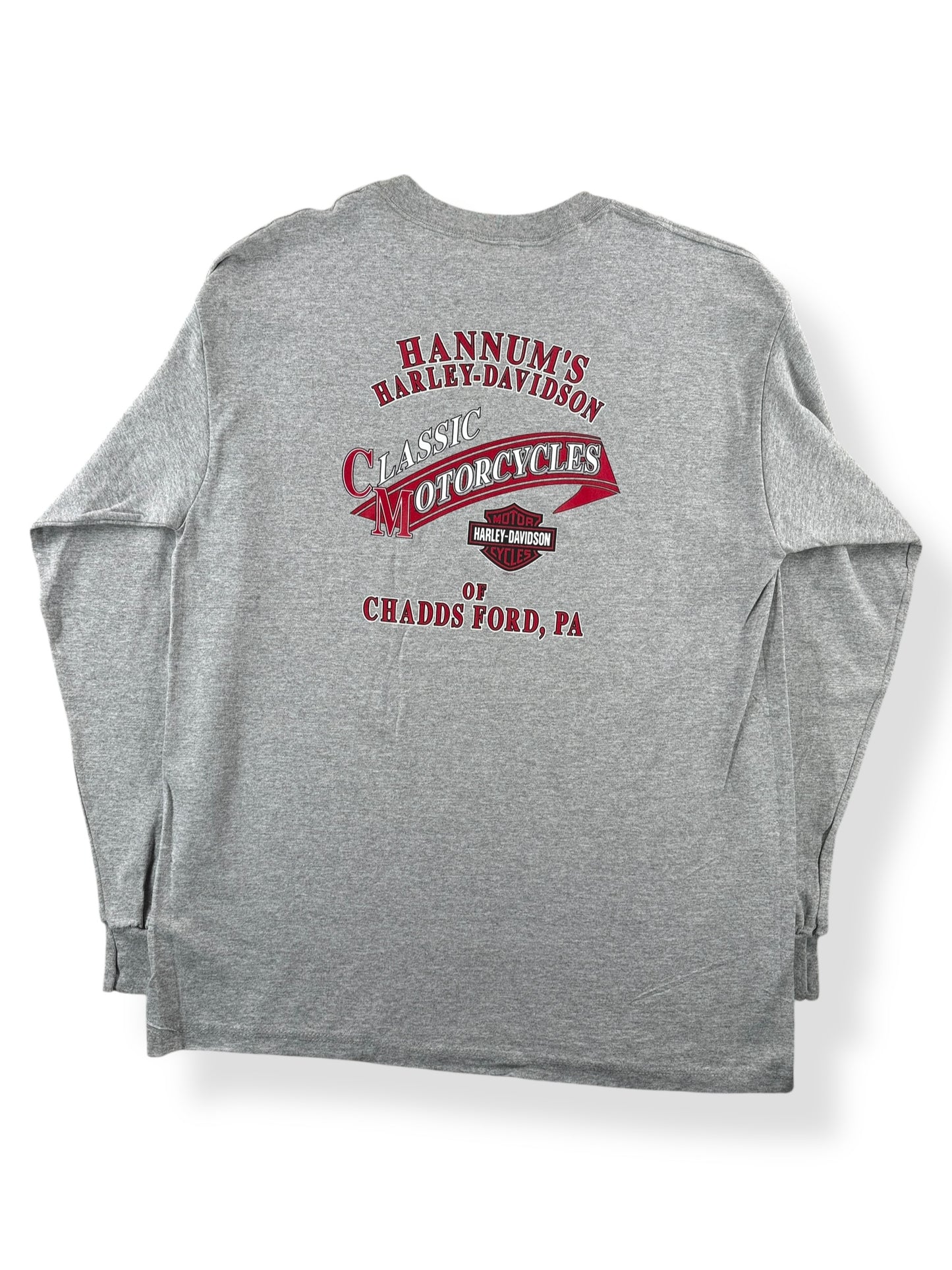 Back of Vintage Deadstock 2001 Harley Chaddsford PA LS Tee SZ XL