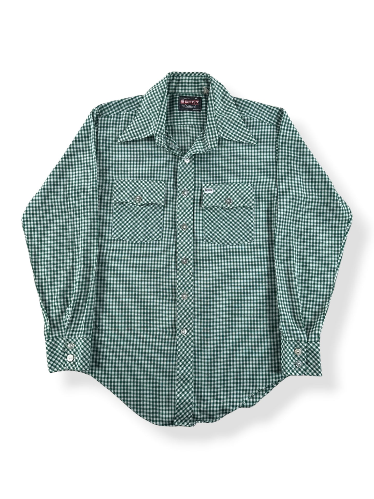 Front of Vintage Espirit Green and White Gingham Shirt SZ M (Fits S)