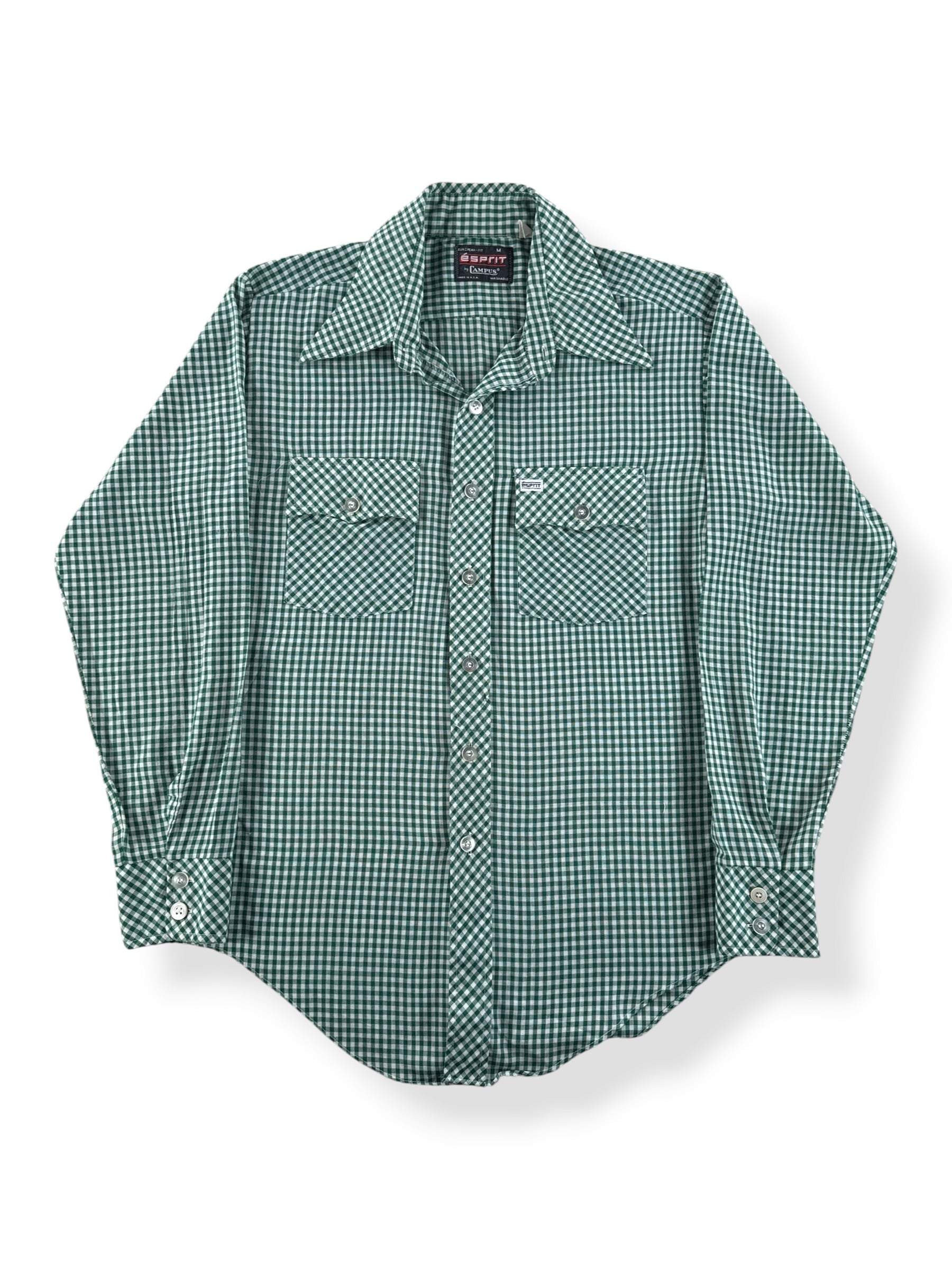 Front of Vintage Espirit Green and White Gingham Shirt SZ M (Fits S)