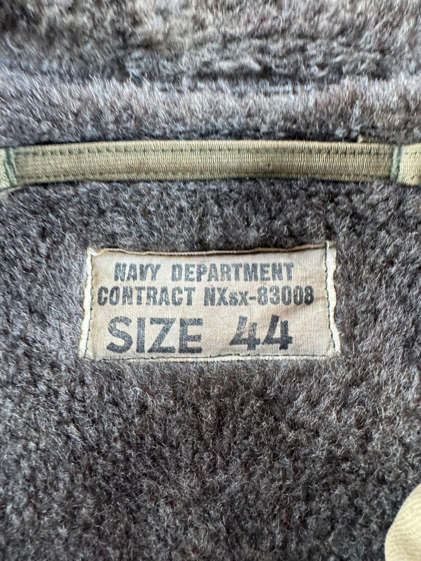 Label on Vintage N-1 Deck Jacket SZ 44 - AS IS