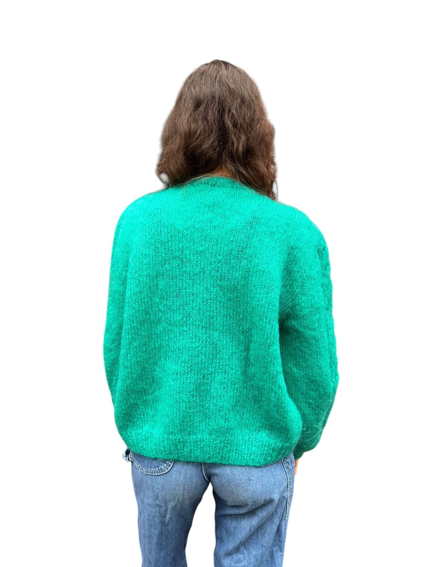 on body back of 1980s Irish Mohair Cardigan SZ L