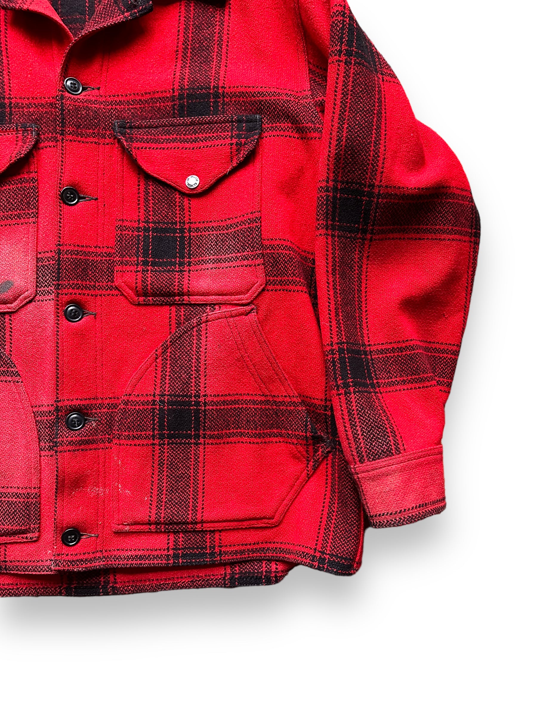 left sleeve of Vintage 60s Filson Repaired Hunter Jacket SZ 44 |  Barn Owl Vintage Goods | Vintage Filson Workwear Seattle