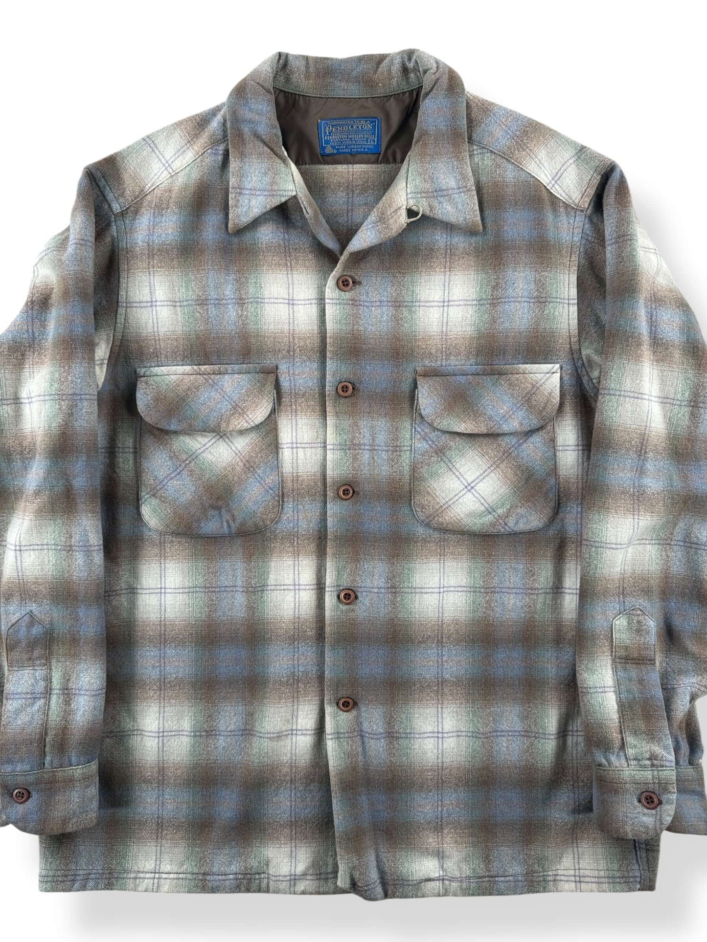 Front Close Up of Vintage Pendleton Shadow Plaid Board Shirt SZ L