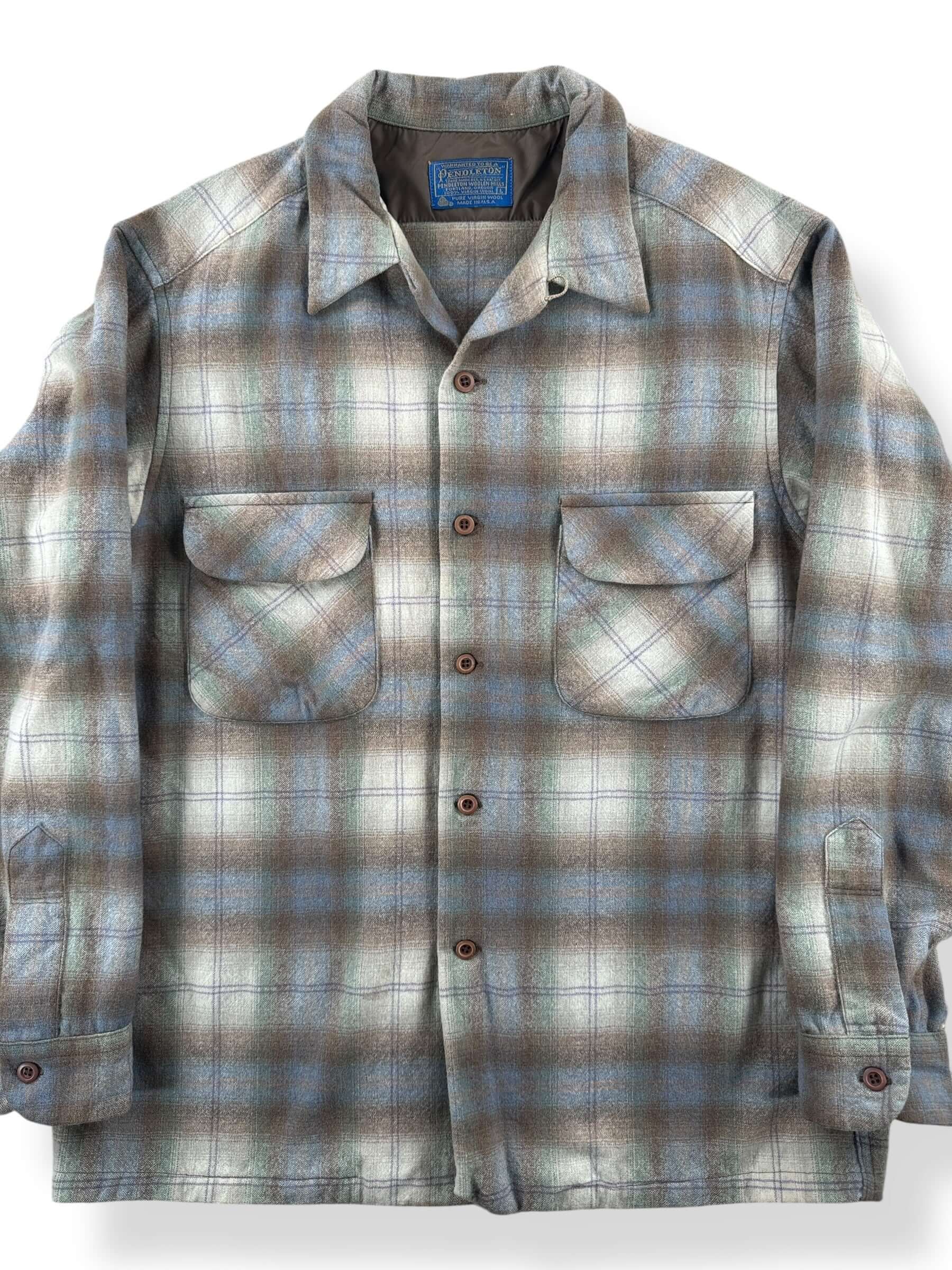 Front Close Up of Vintage Pendleton Shadow Plaid Board Shirt SZ L