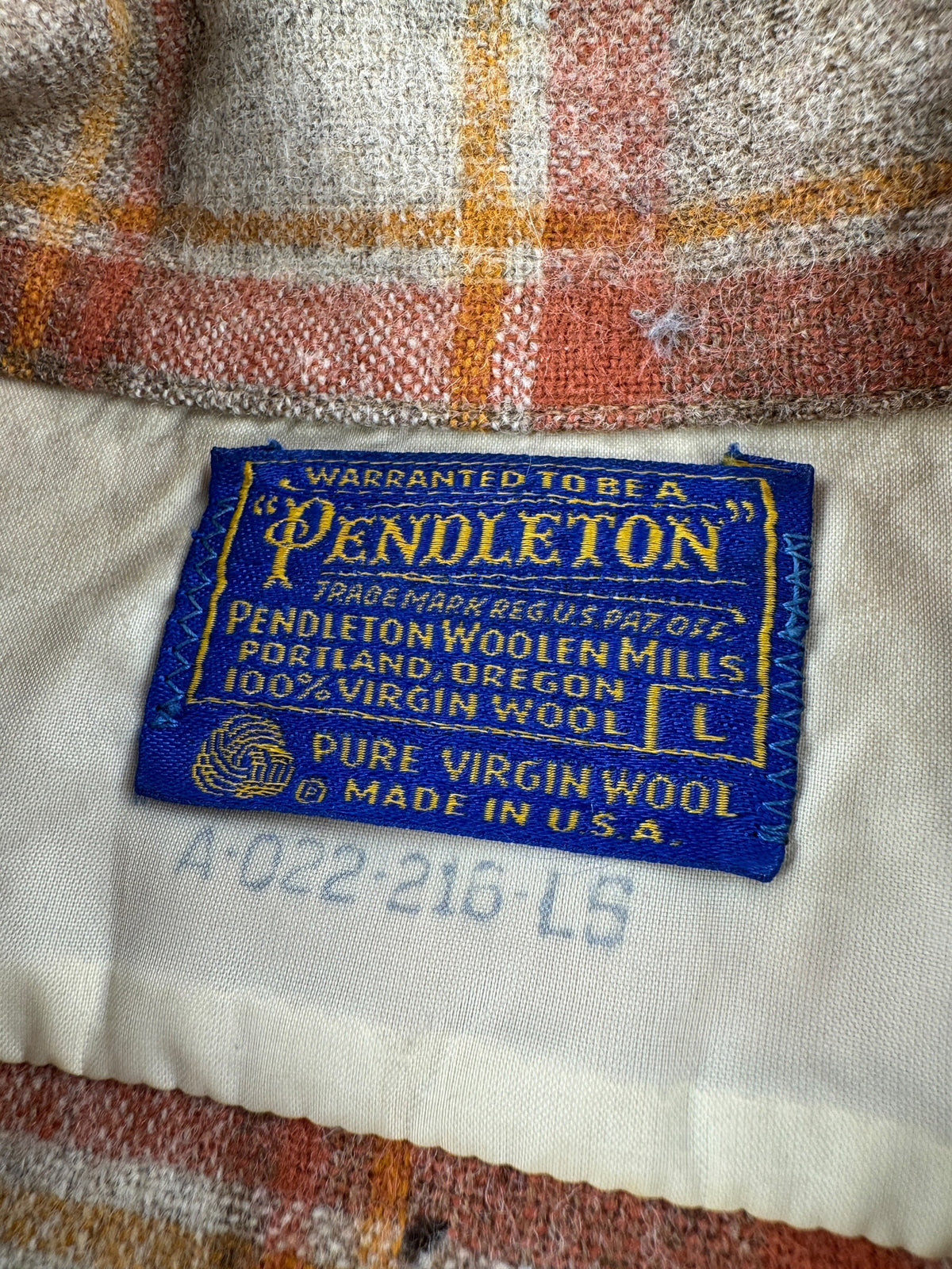 Tag on Vintage Pendleton Orange & Beige Board Shirt SZ L - AS IS