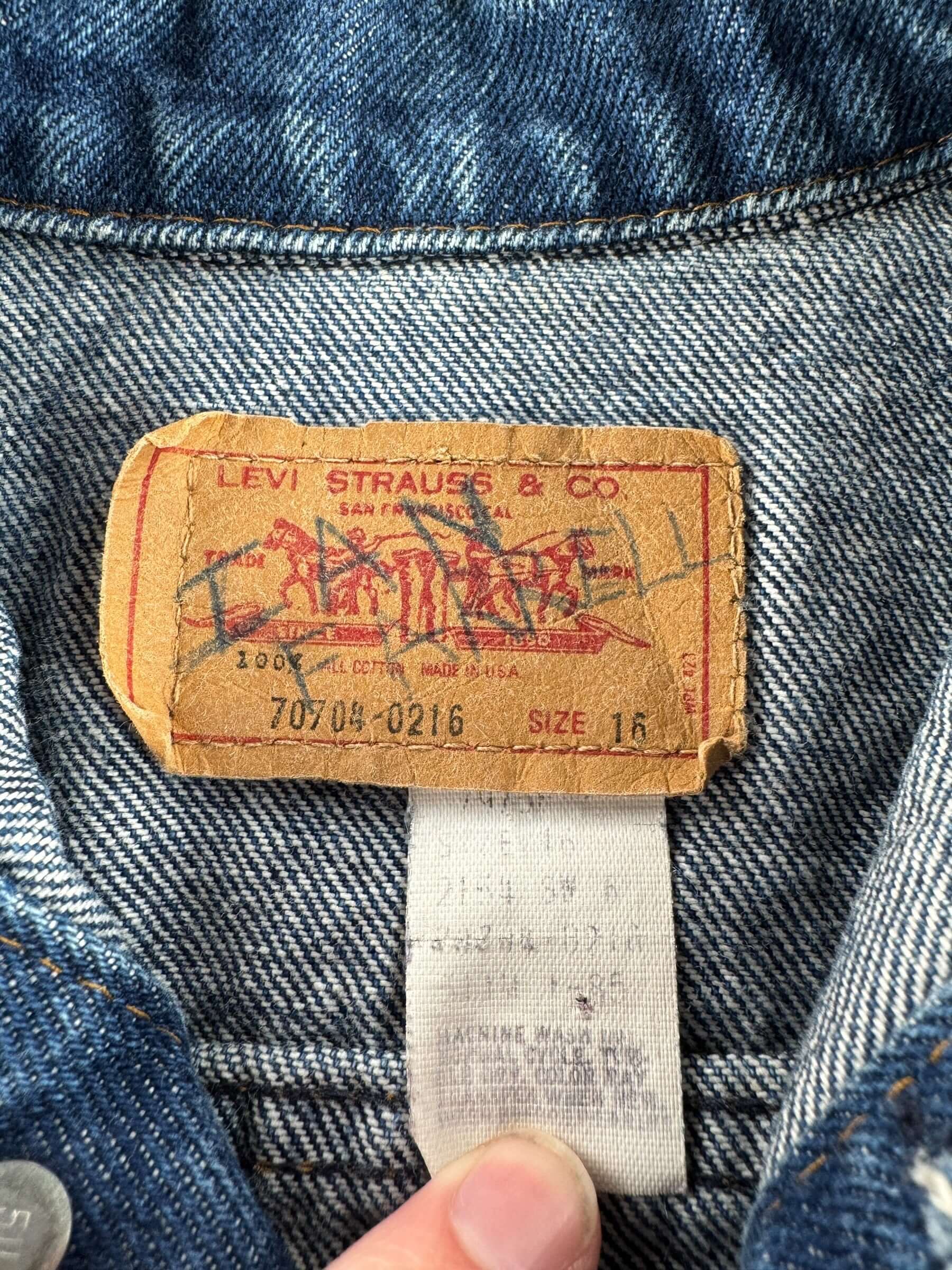 Tag on Vintage Levis 70704 Trucker Jacket SZ 16 (Fits XS)