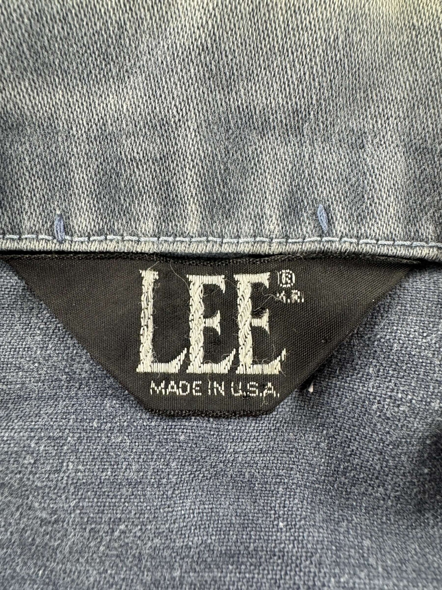 Label on Vintage 70s Lee Faded Moleskin Trucker Jacket SZ S