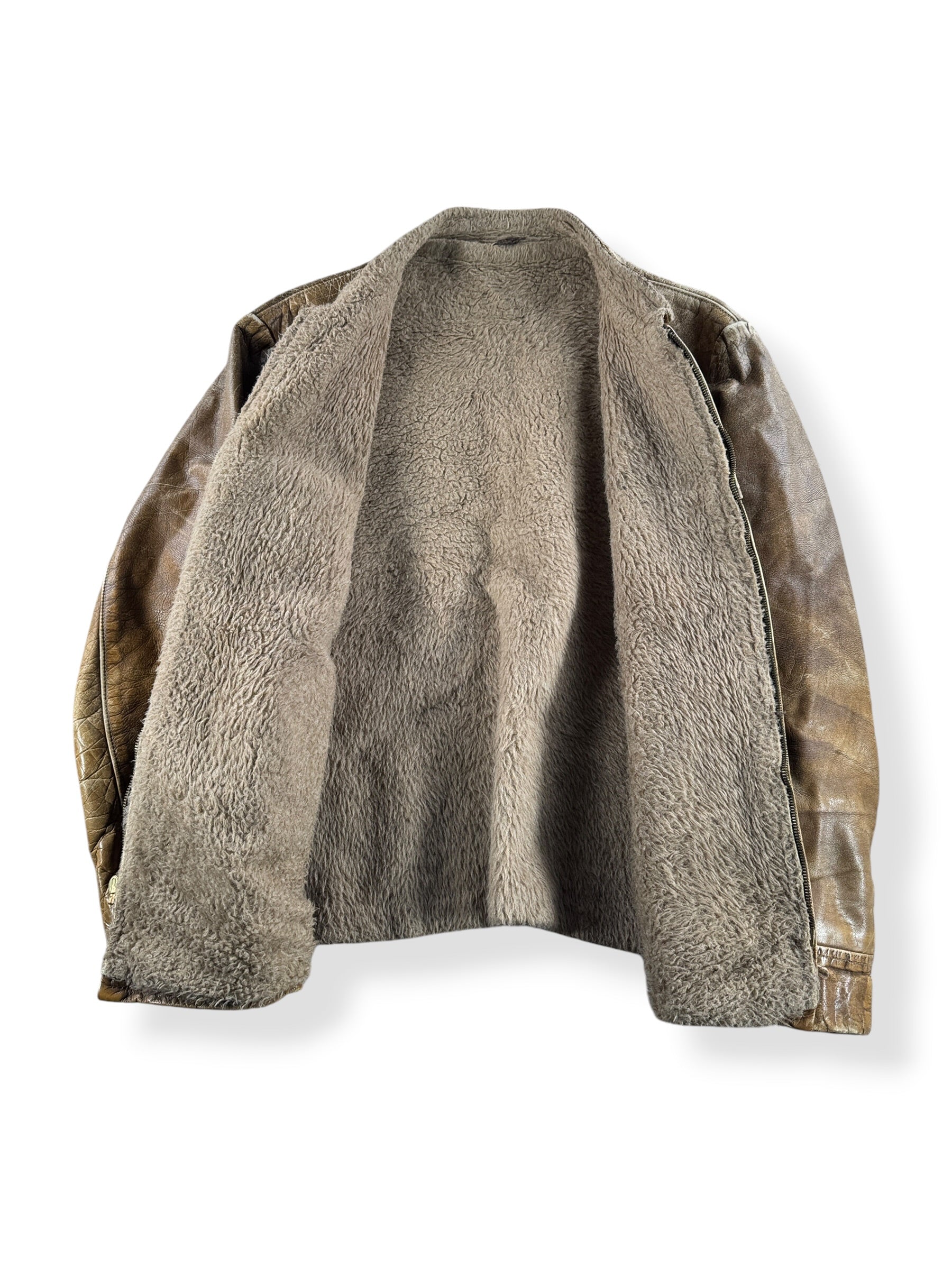 Inside of Vintage Great Patina Lined Brown Cafe Racer Jacket SZ L