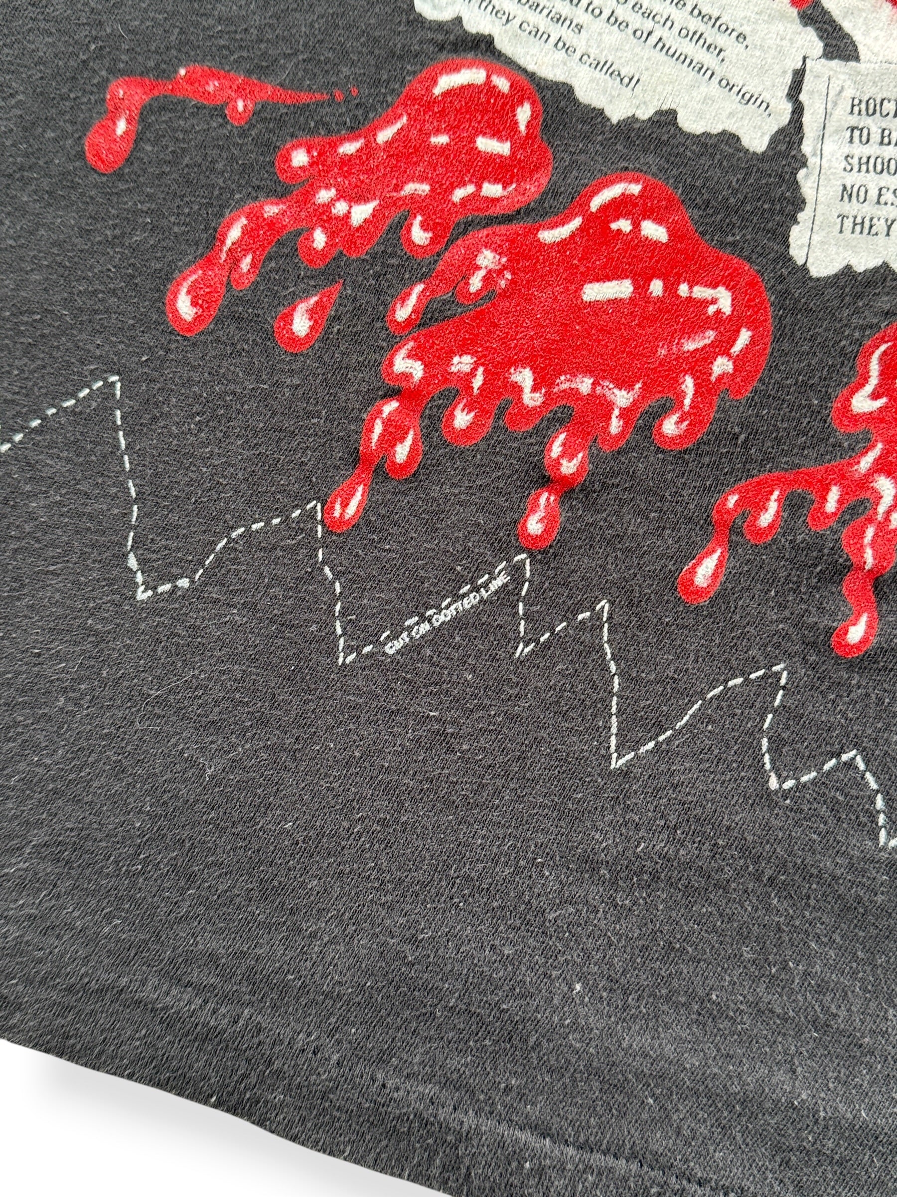 Cut on dotted line graphic on Vintage Keith Richards New Barbarians Tee SZ M (Fits S)