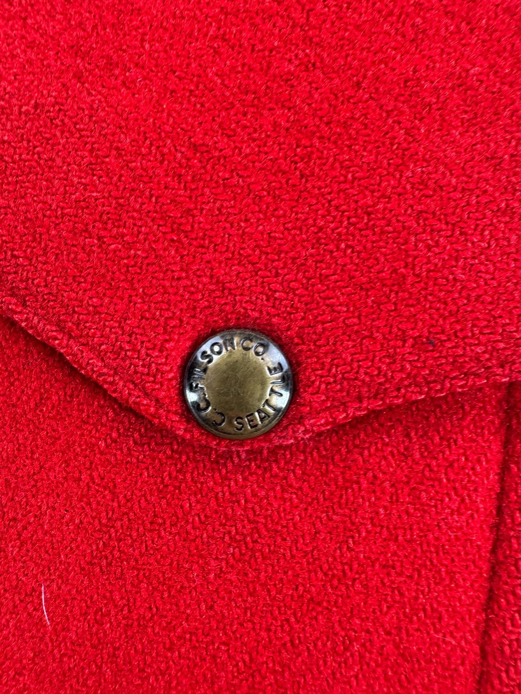 Button on Vintage Filson Union Made Scarlet Cruiser SZ 42