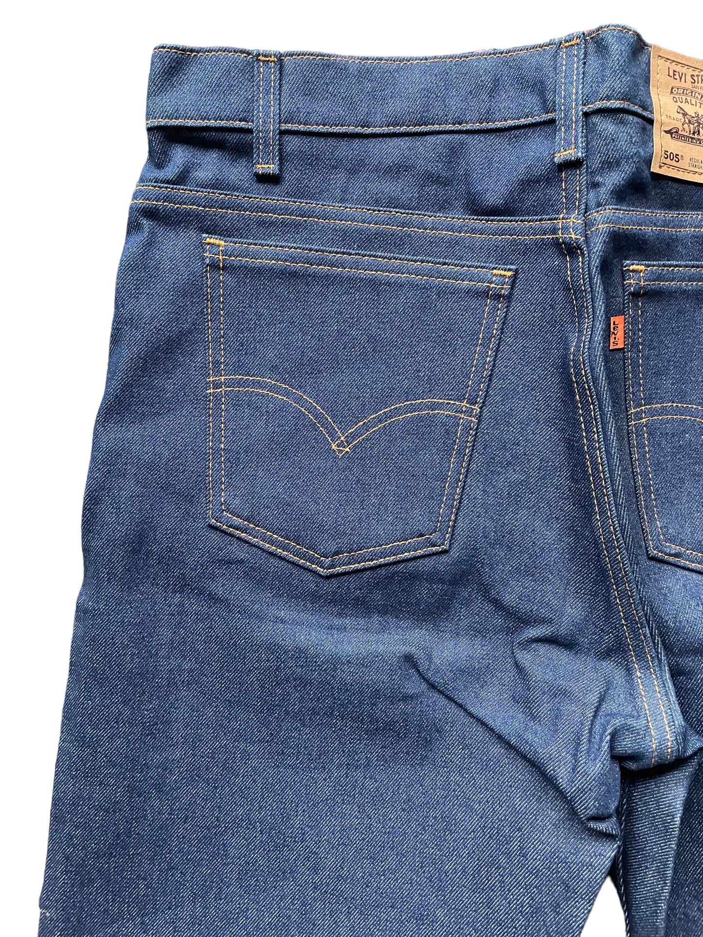 Back left pocket view of Vintage Deadstock 80s Levi's 505 Jeans | Seattle Vintage Levi's | Barn Owl True Vintage