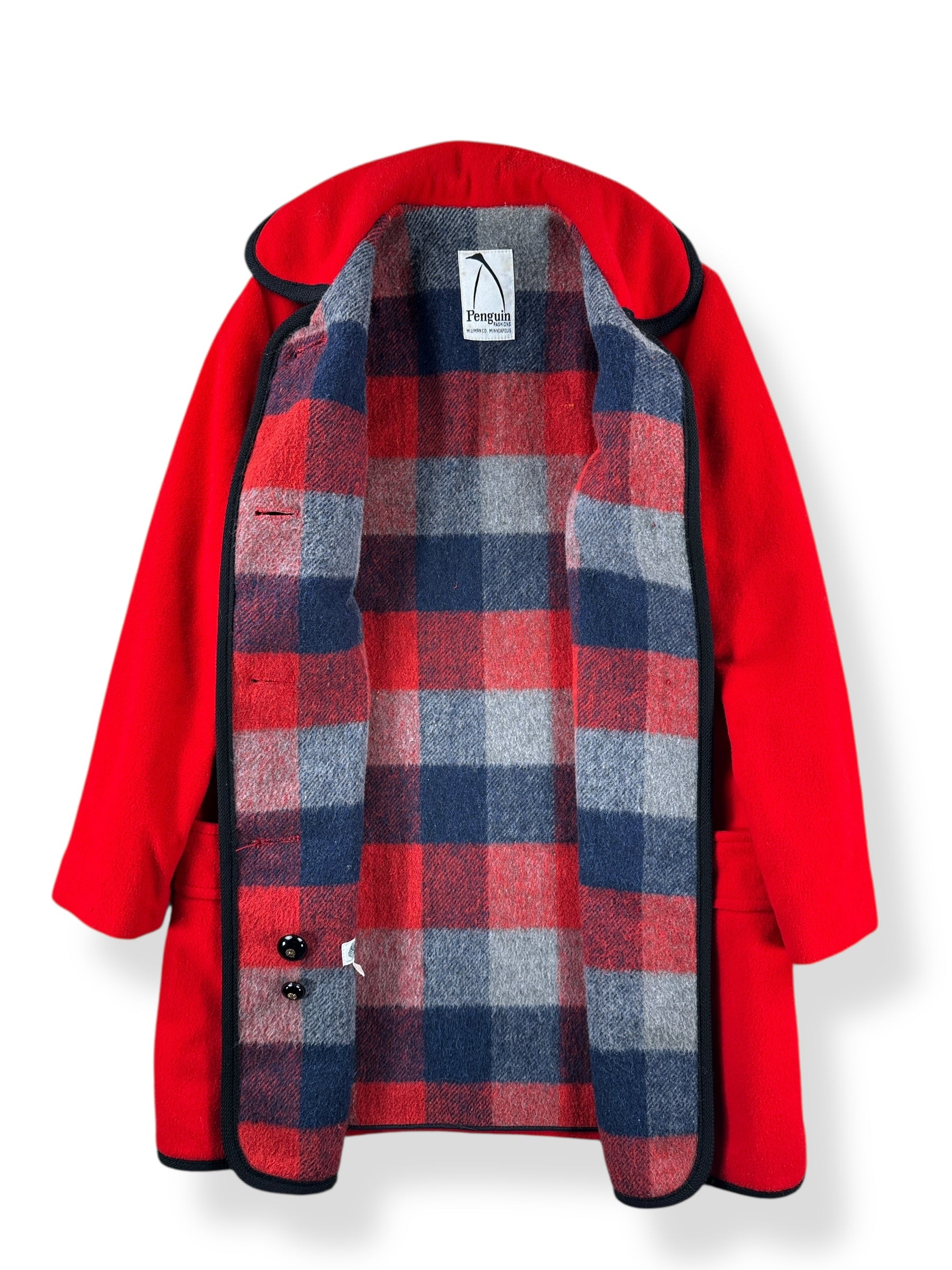 Open view of Vintage 80s Red Penguin Wool Coat SZ 10