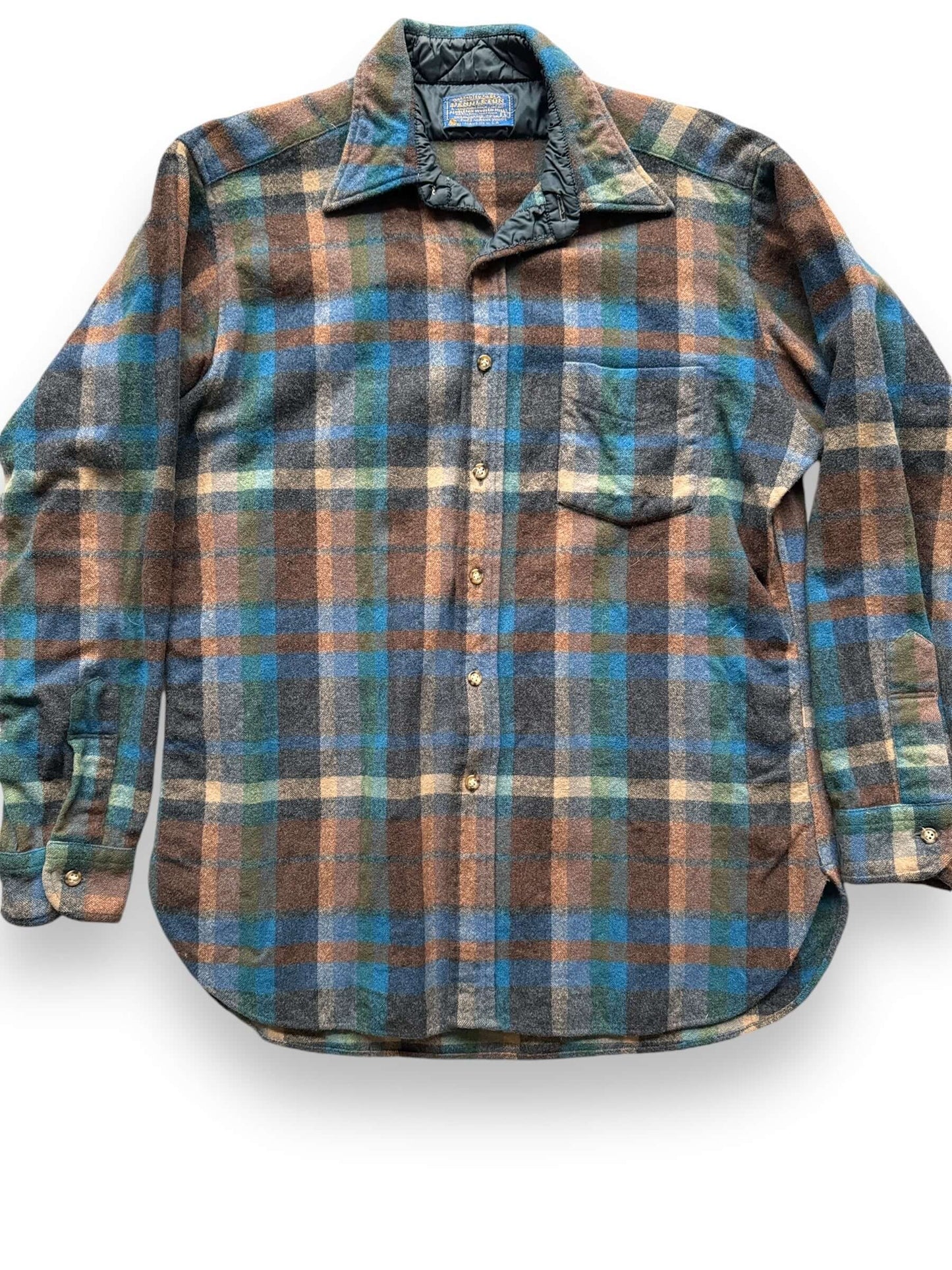 front close up of Vintage Pendleton Blue/Brown/Green Flannel SZ L