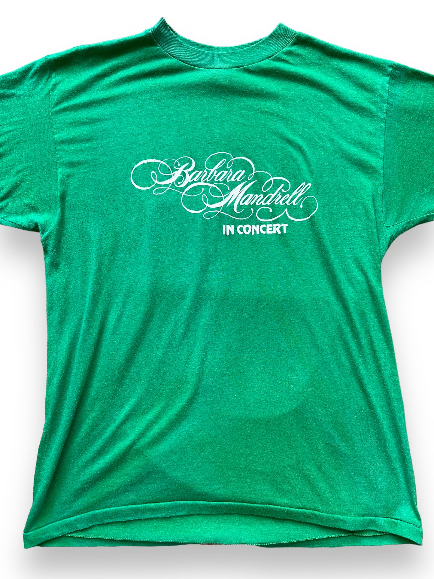 Front Detail on Vintage Green Barbara Mandrell Tee SZ XL | Vintage Country Music Tees Seattle | Barn Owl Vintage Goods