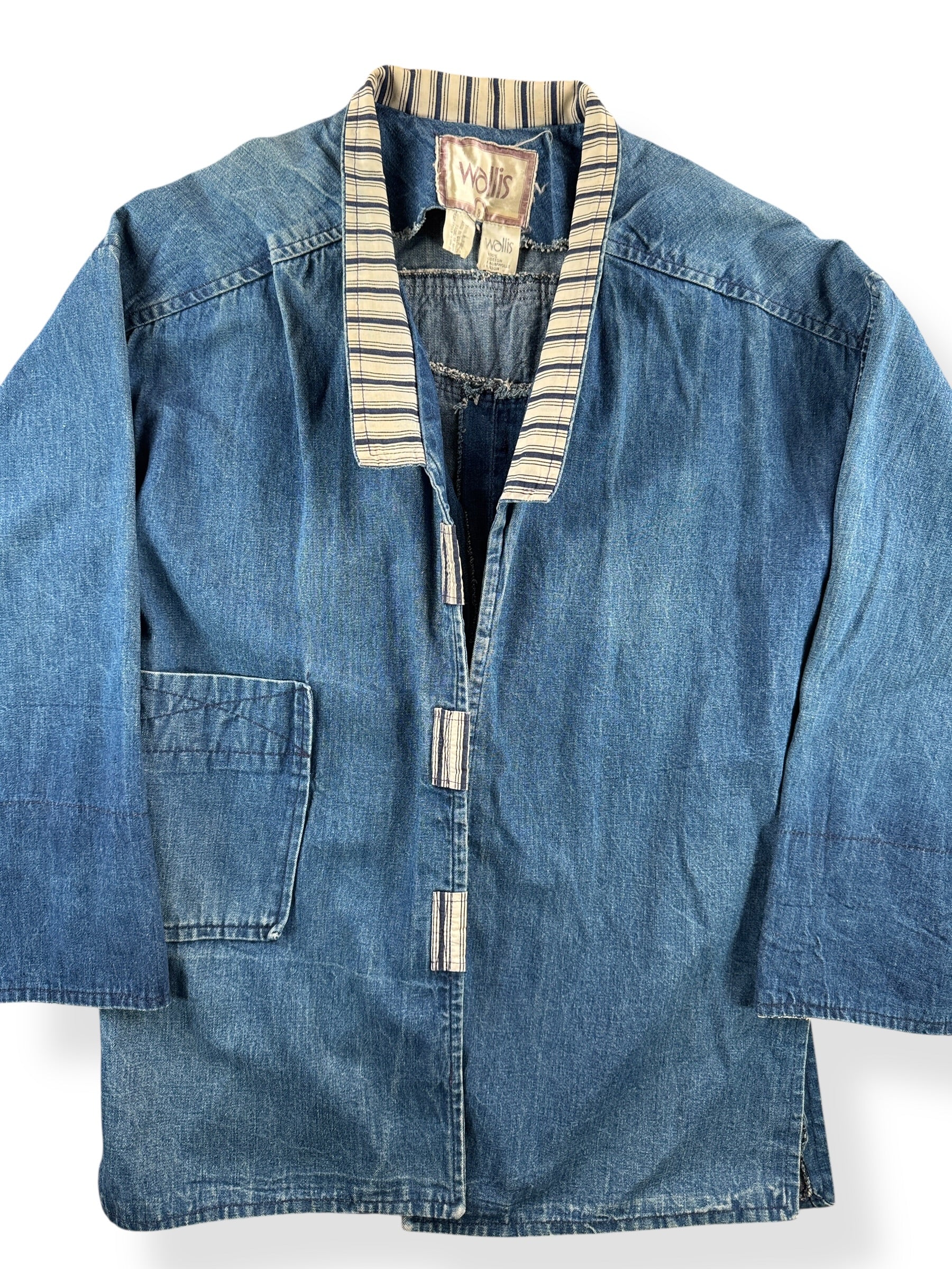 Front Close Up of Vintage Wallis Indigo Denim Jacket SZ 8