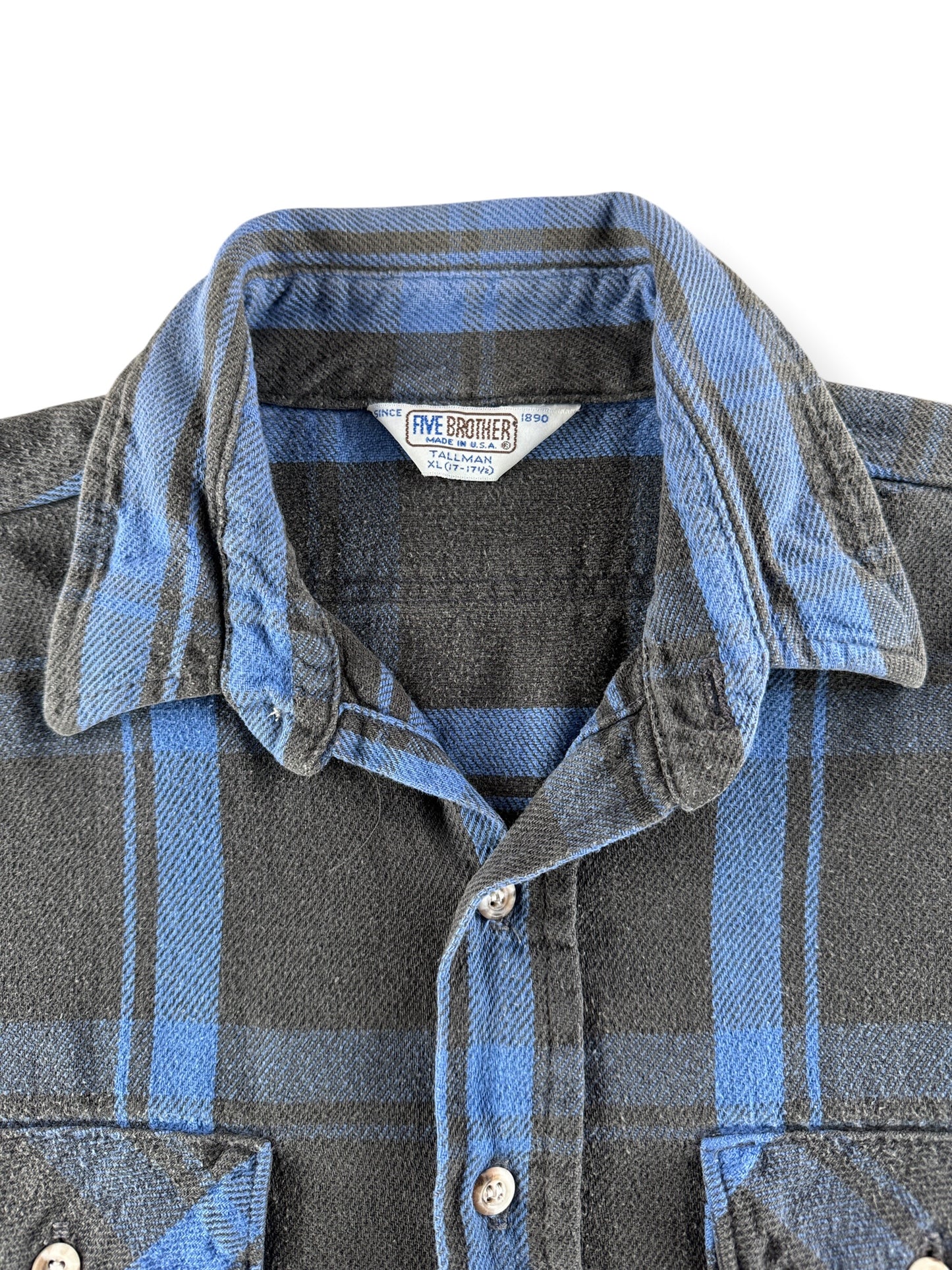 Collar on Vintage 80's Five Brother Cotton Flannel SZ XL