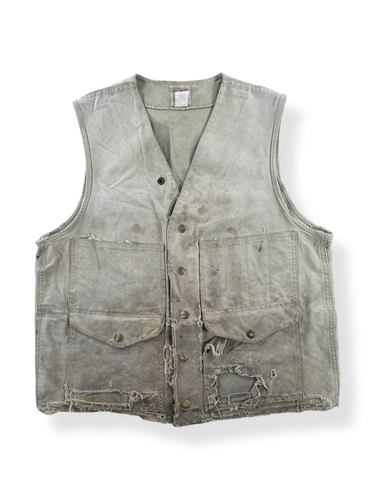 Front of Vintage Thrashed Filson Style 8 Hunting Vest SZ 42