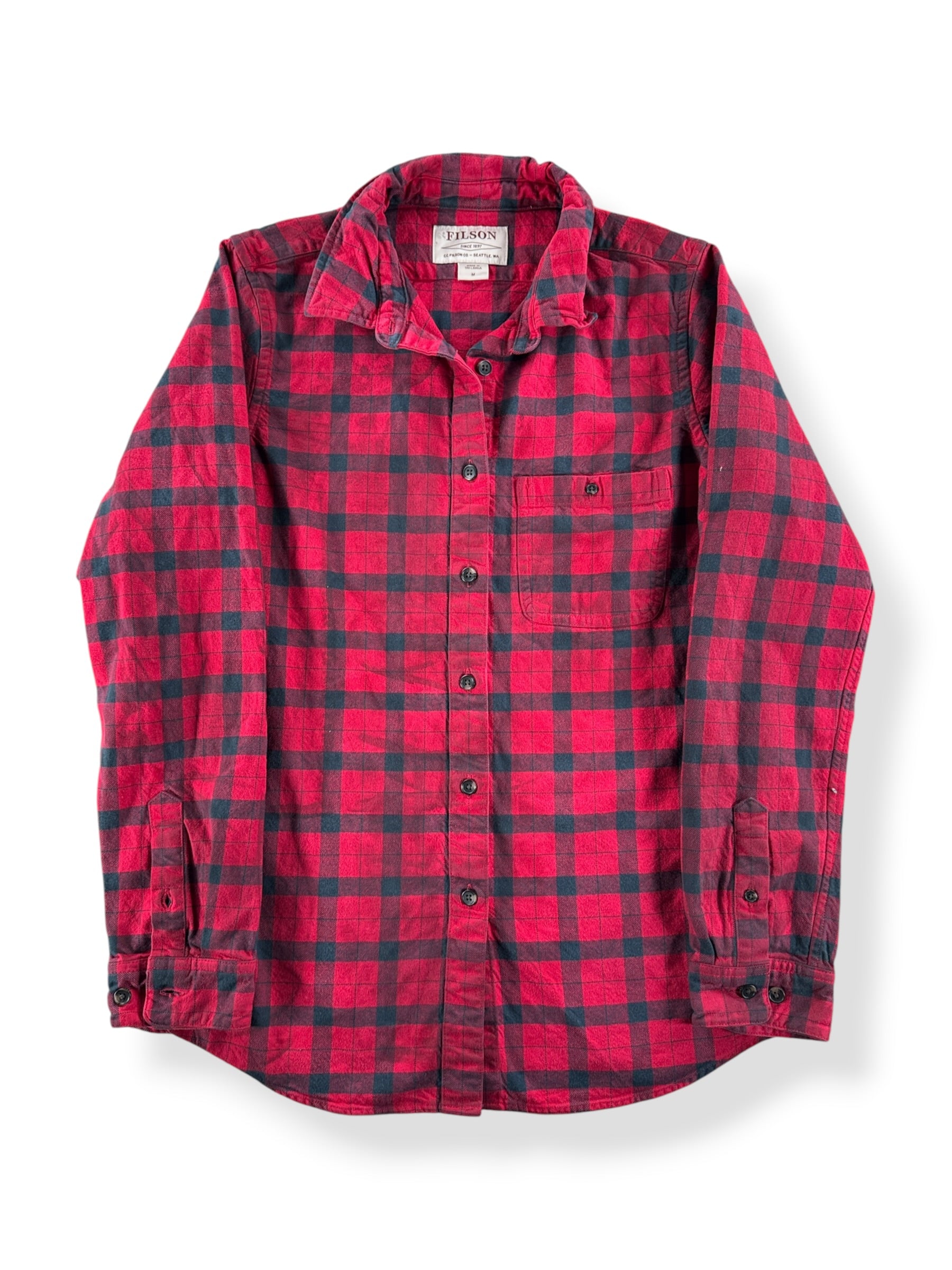 Front of Filson Red Black Women's Alaska Guide Shirt SZ M