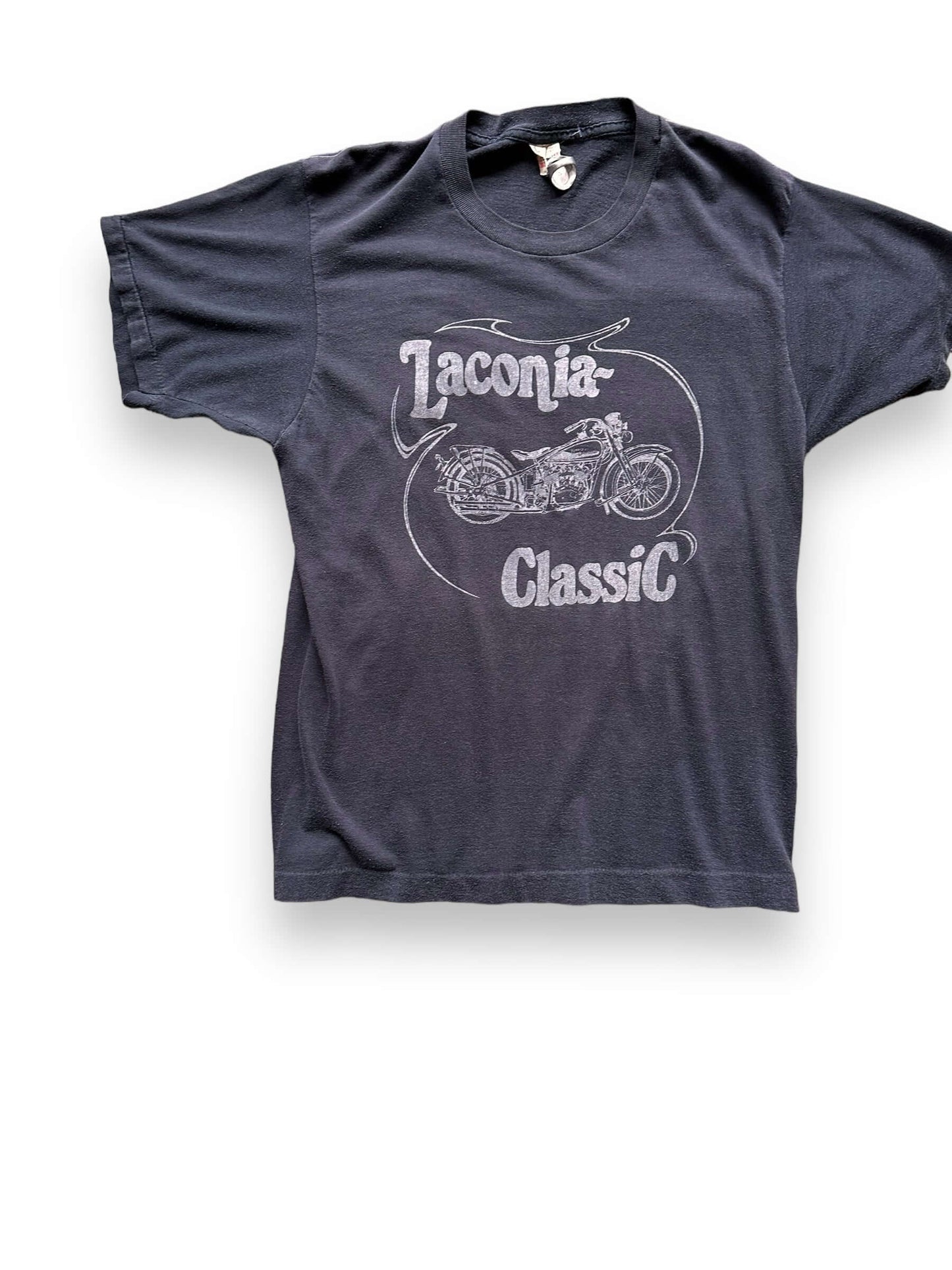Front Right View of Vintage Laconia Motorcycle Classic Tee SZ L | Vintage Harley Tee Seattle