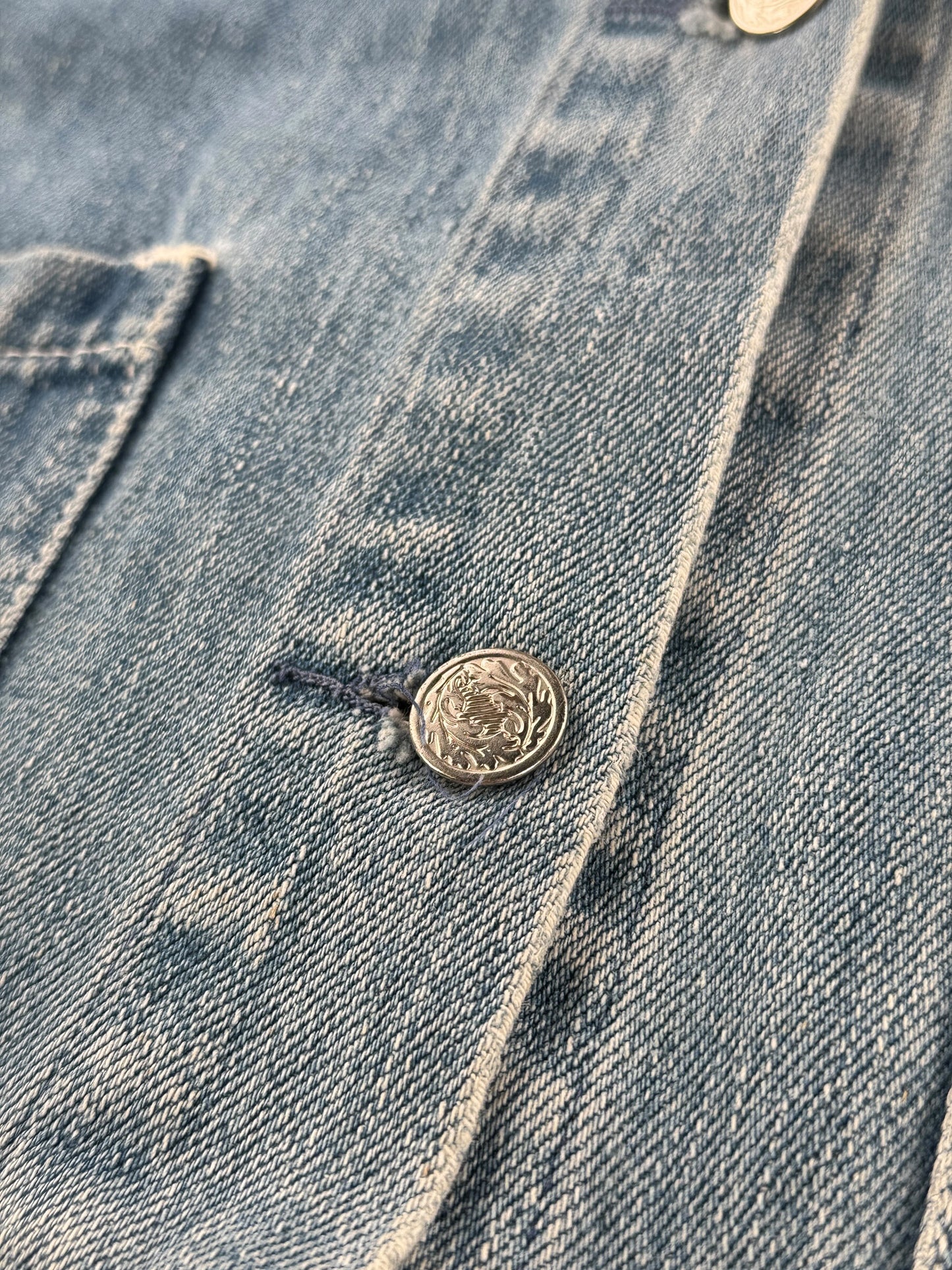 Button on Vintage 70s Two Tone Denim Chore Jacket SZ S