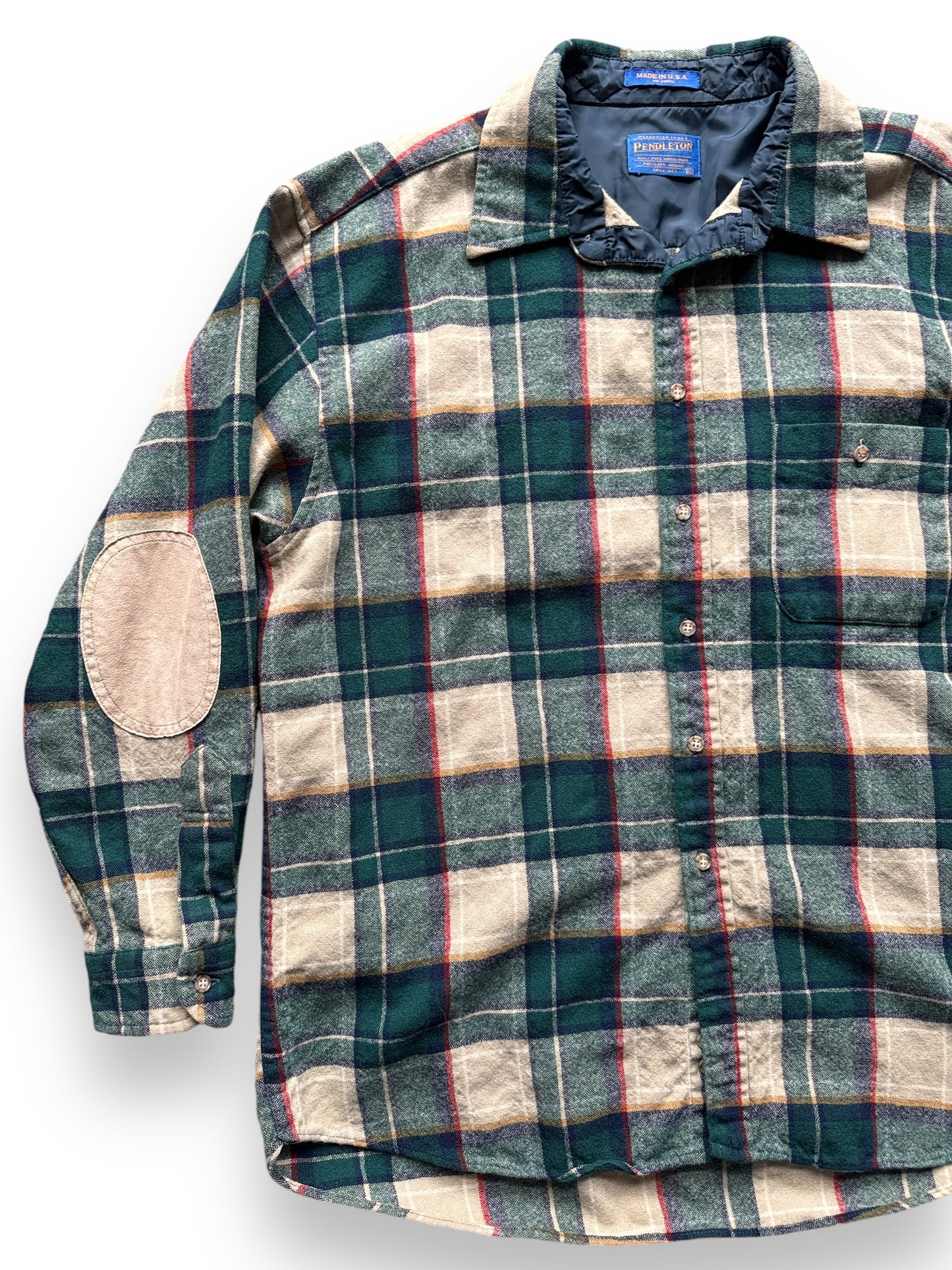 front right of Vintage Pendleton Green/Cream Wool Flannel SZ XL