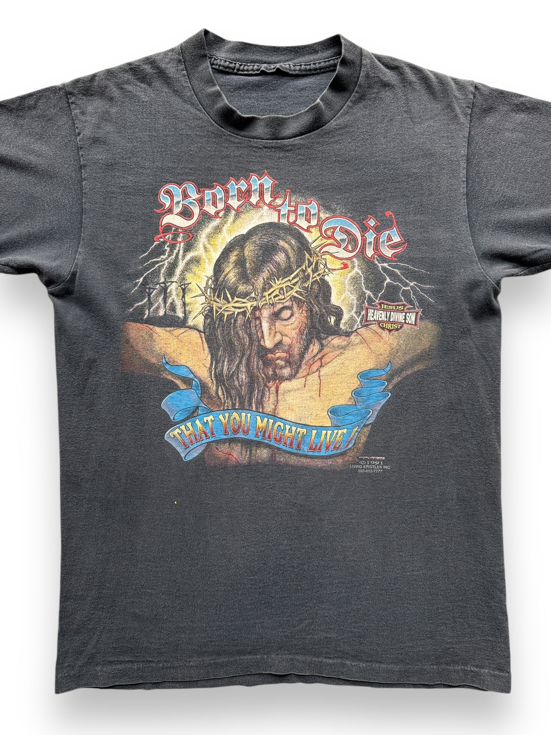 front close up of Vintage Born to Die Jesus Harley Parody Tee SZ L