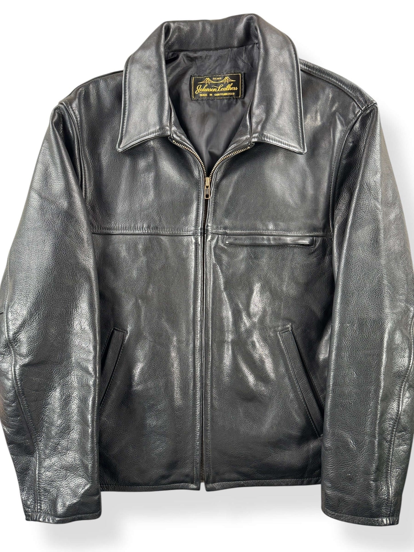 Front Close Up of Vintage Johnson Leathers Jacket SZ L