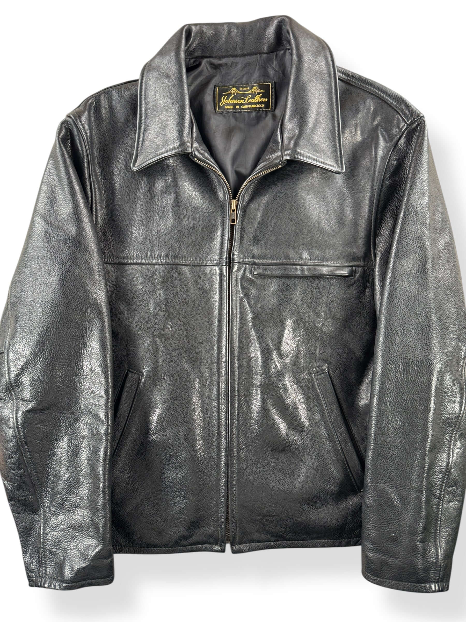Front Close Up of Vintage Johnson Leathers Jacket SZ L