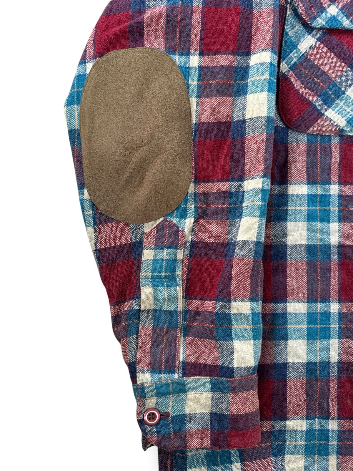 Sleeve on Vintage Pendleton Maroon Plaid Board Shirt W/ Elbow Pads SZ L - AS IS