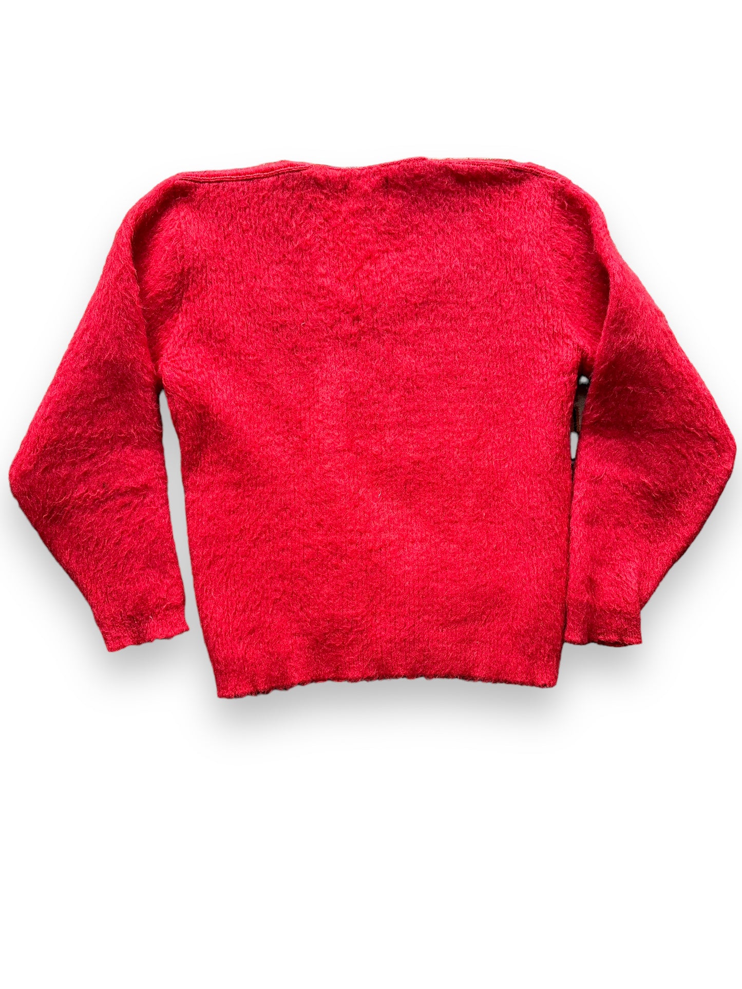 Rear View of Vintage Brentwood Red Mohair Sweater SZ L | Vintage Mohair Sweater Seattle | Barn Owl Vintage Goods