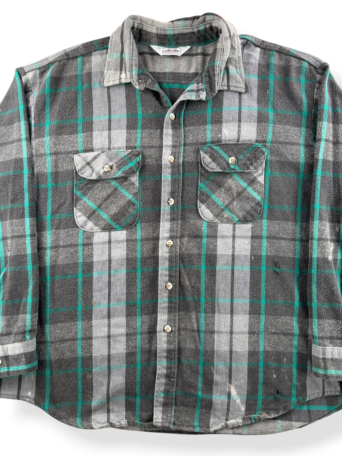 Close-up of Vintage Gray Dakota Cotton Flannel SZ 2XL