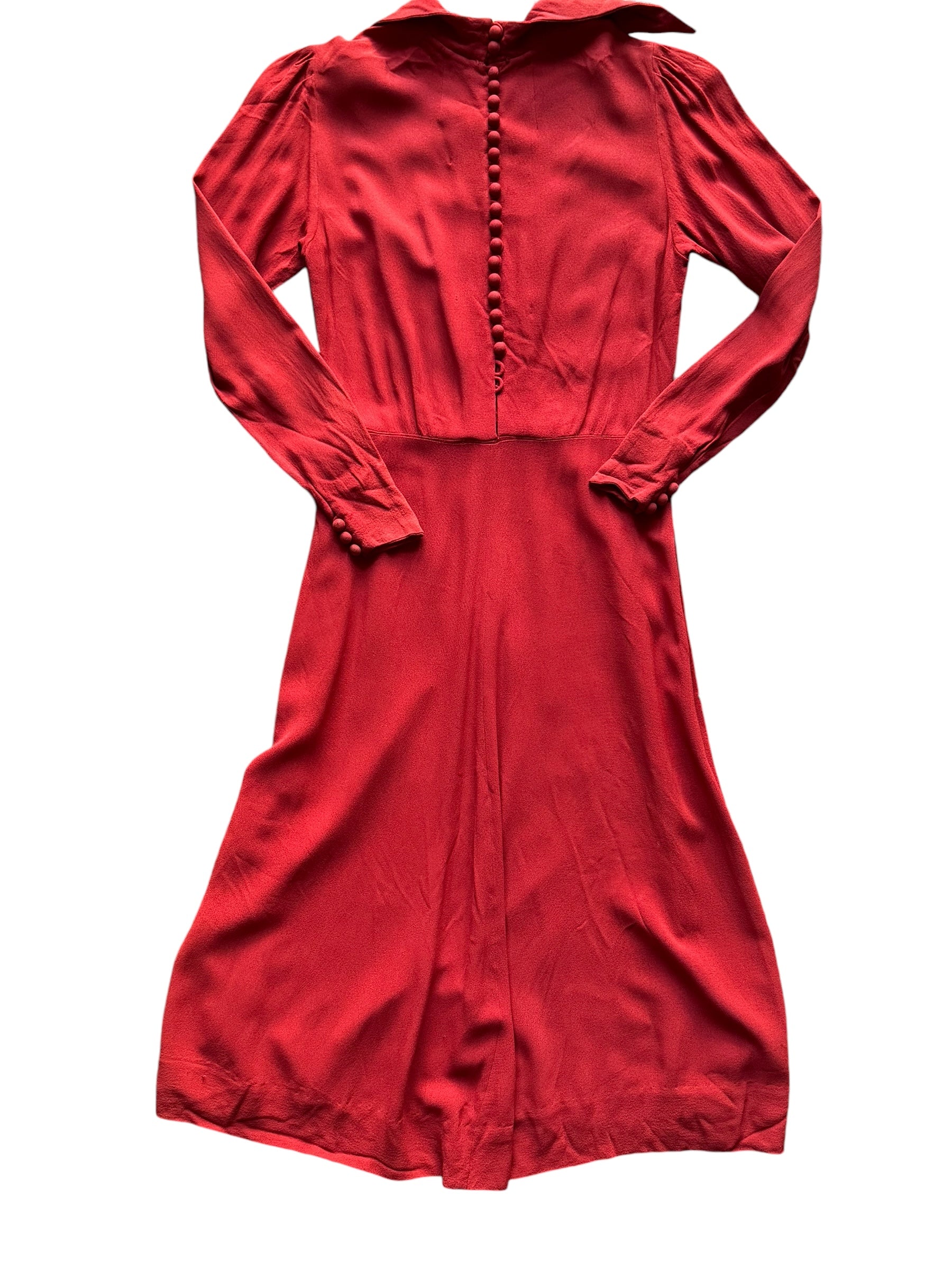 Back flat view of 1930s-40s Red Rayon Back button Dress S