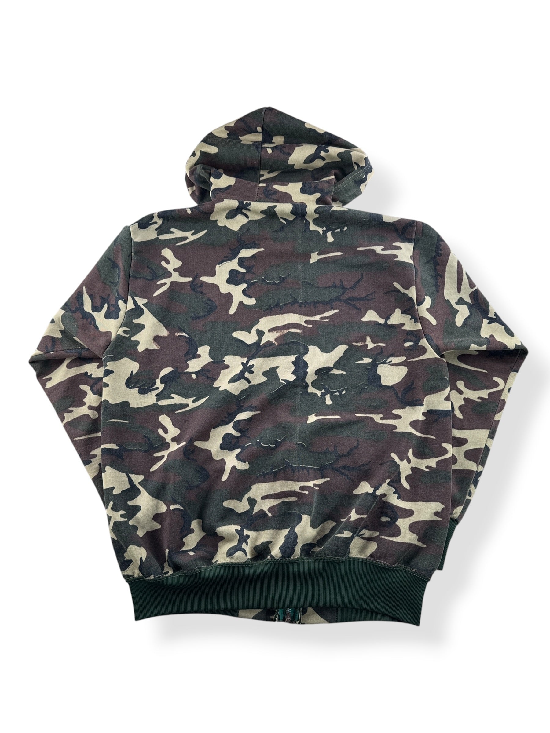 Back of Vintage Thermal Lined Woodland Camo Zip Up Hoodie SZ M