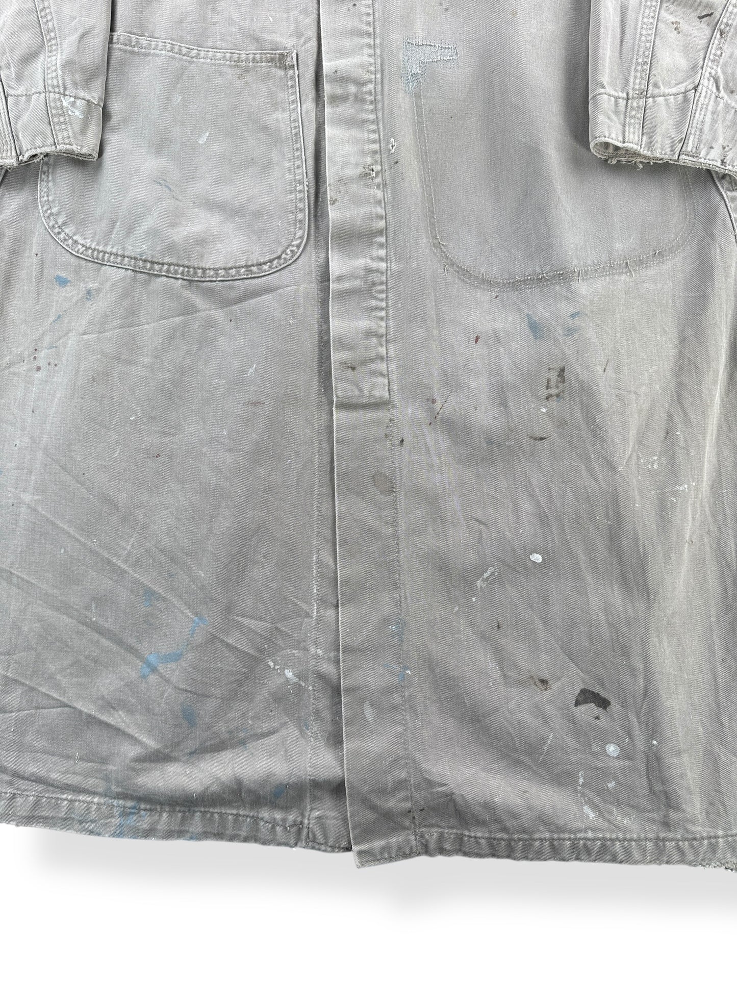Staining on Vintage Unitog Grey Repaired Shop Coat SZ M