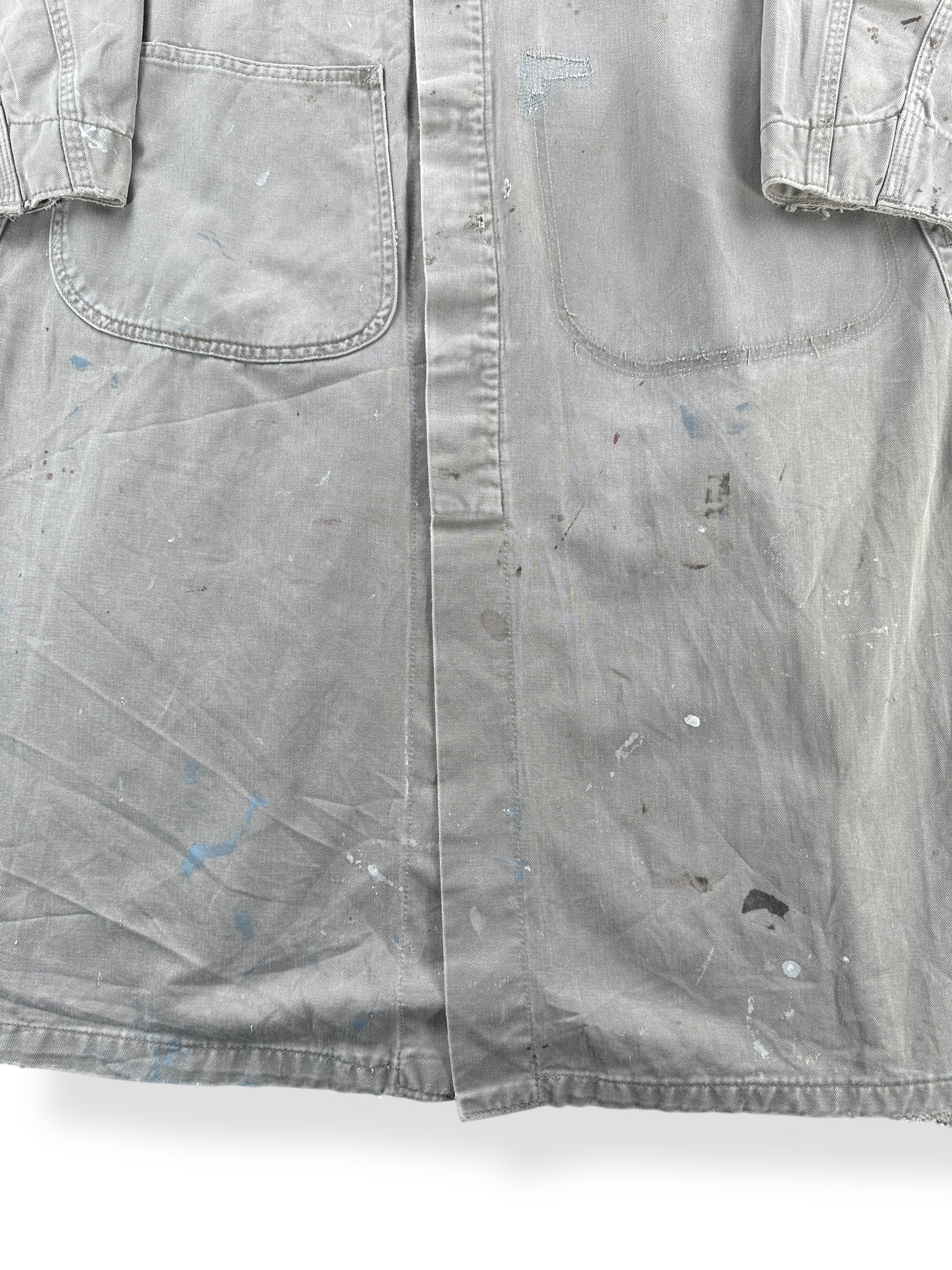 Staining on Vintage Unitog Grey Repaired Shop Coat SZ M