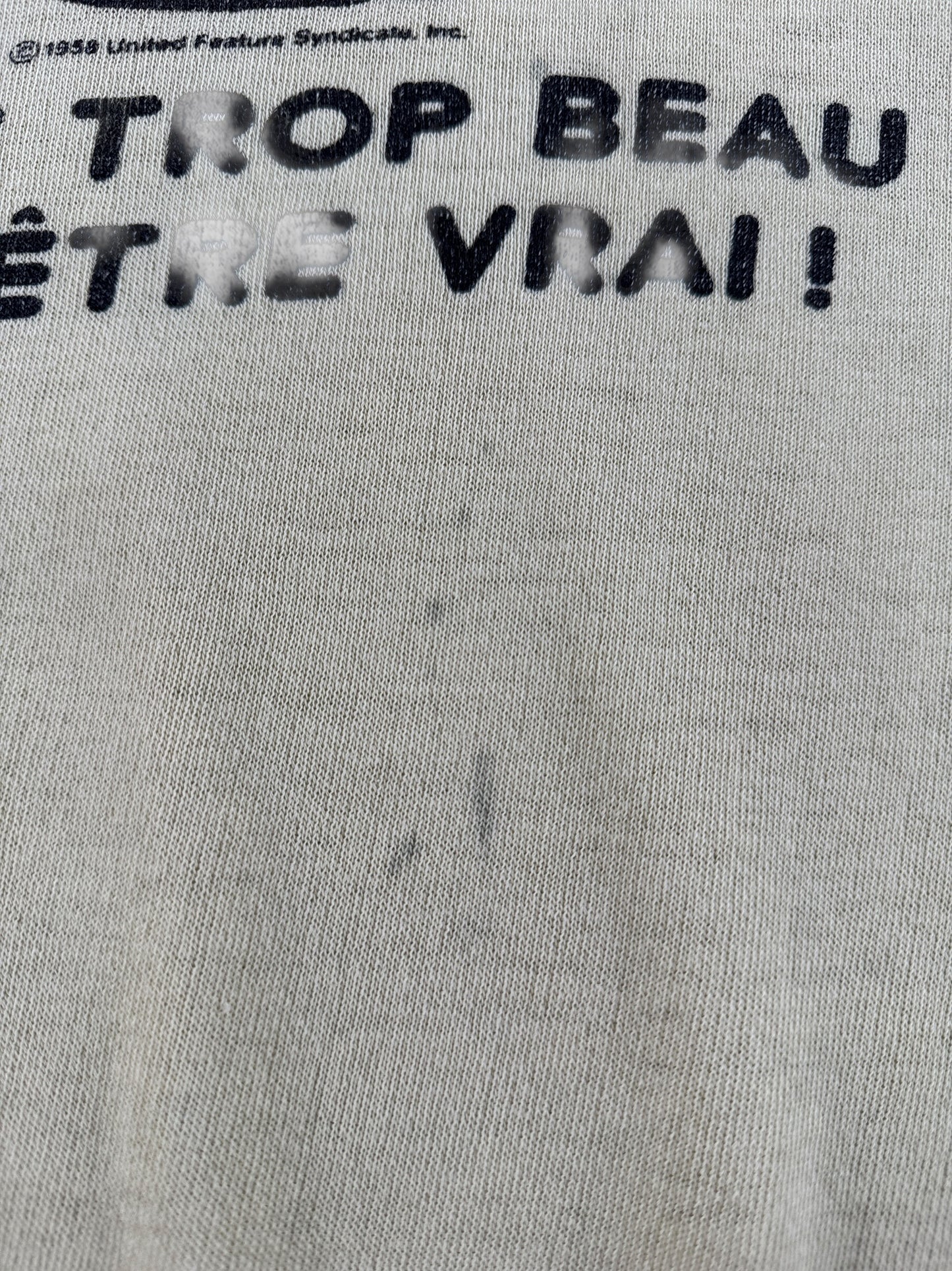 Stain on Vintage Snoopy Je Suis Trop Beau Pour Etre Vrai Crewneck SZ S