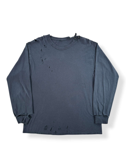 Front of Vintage Black Longsleeve Thrashed Blank Tee SZ L