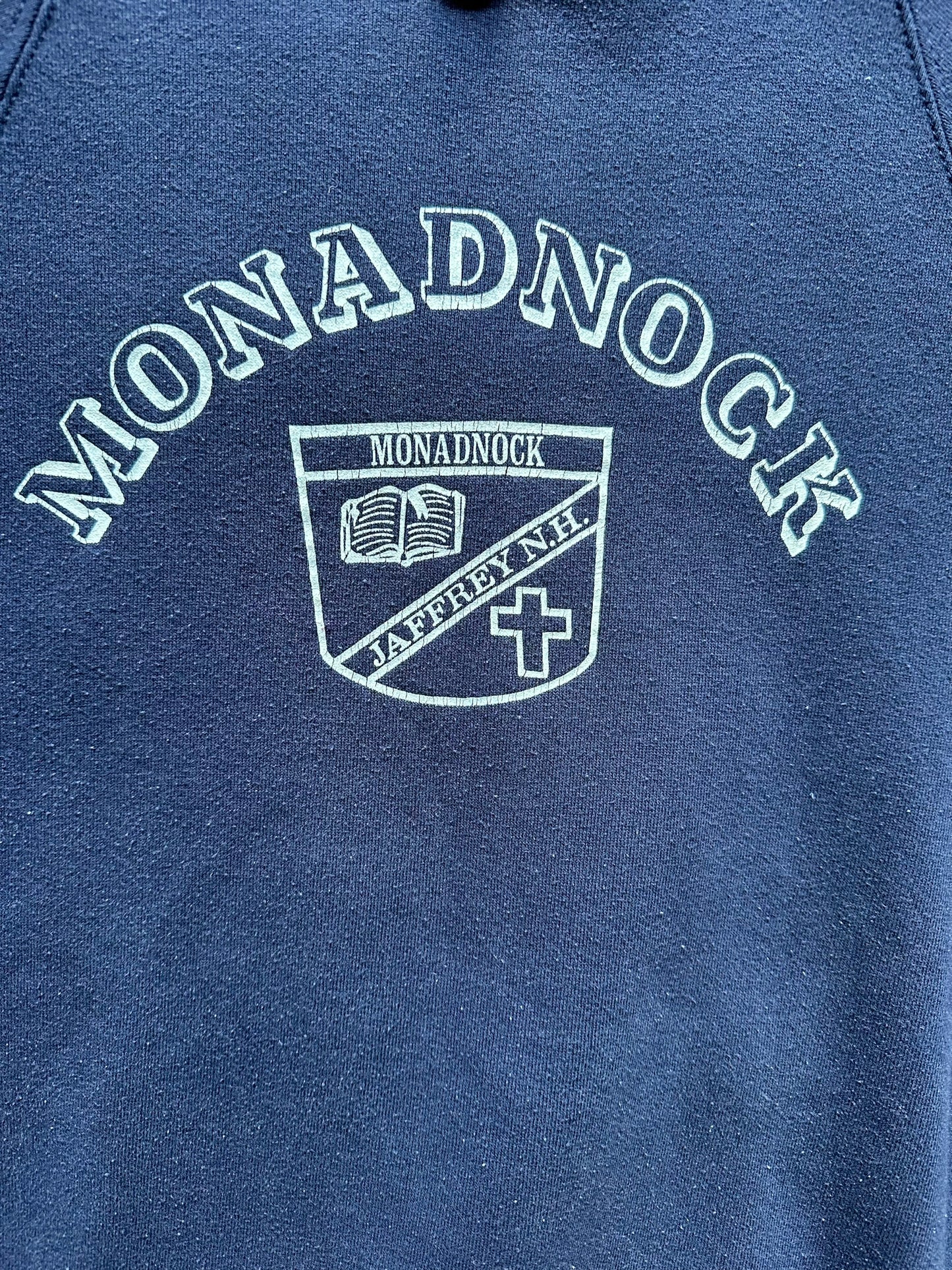 Graphic Detail on Vintage Monadnock Collegiate Pacific Sweatshirt SZ L | Vintage Jaffrey NH Crewneck Sweatshirts Seattle | Barn Owl Vintage Seattle