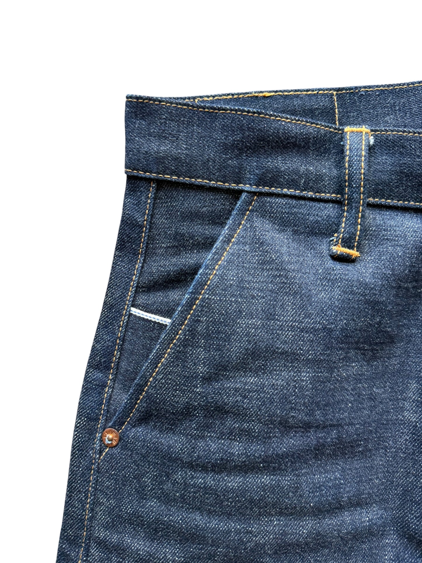 Slant pockets on Red Tornado Japanese Selvedge Denim W33