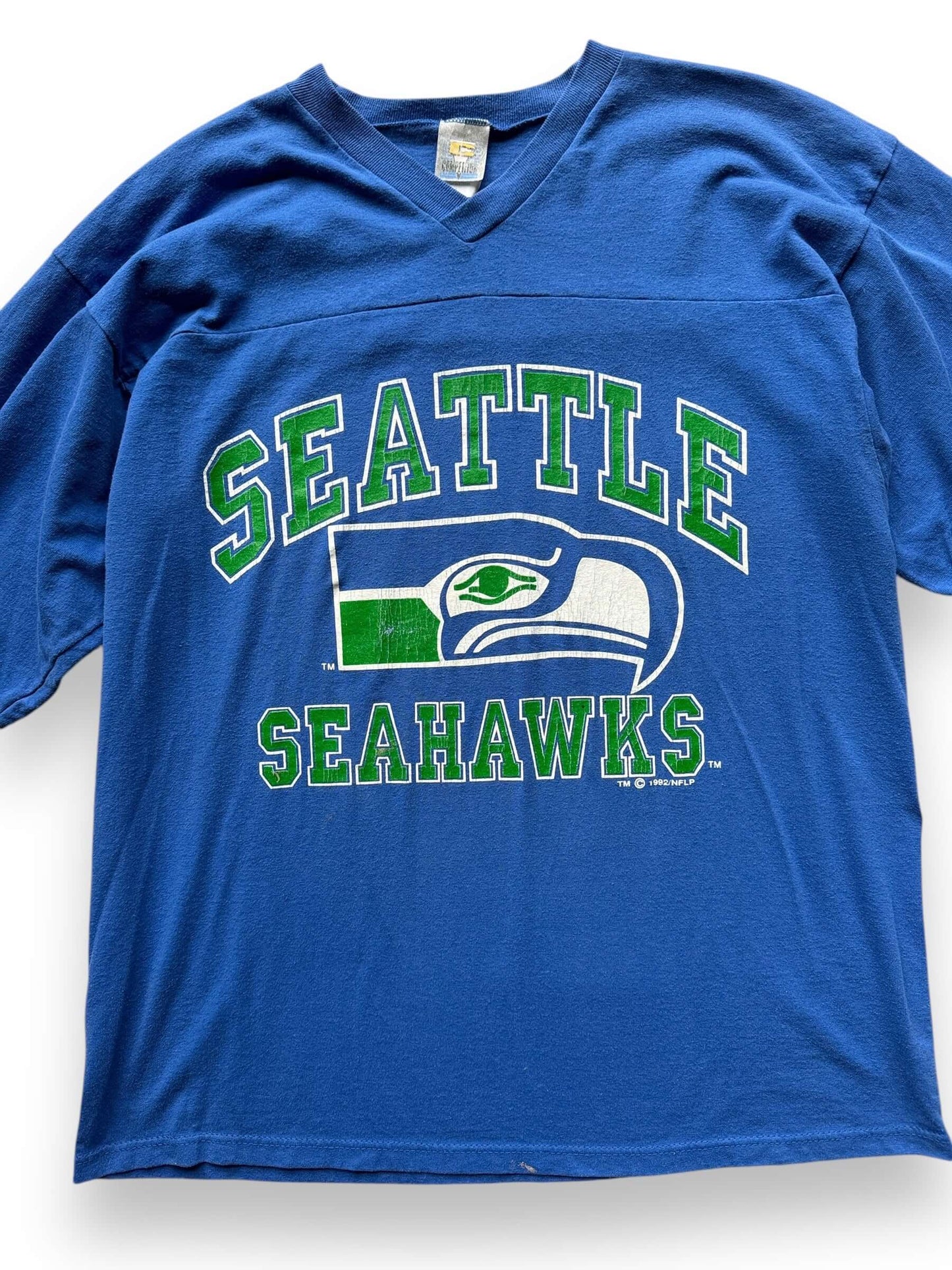 front close up of Vintage Seattle Seahawks Jersey Tee SZ L