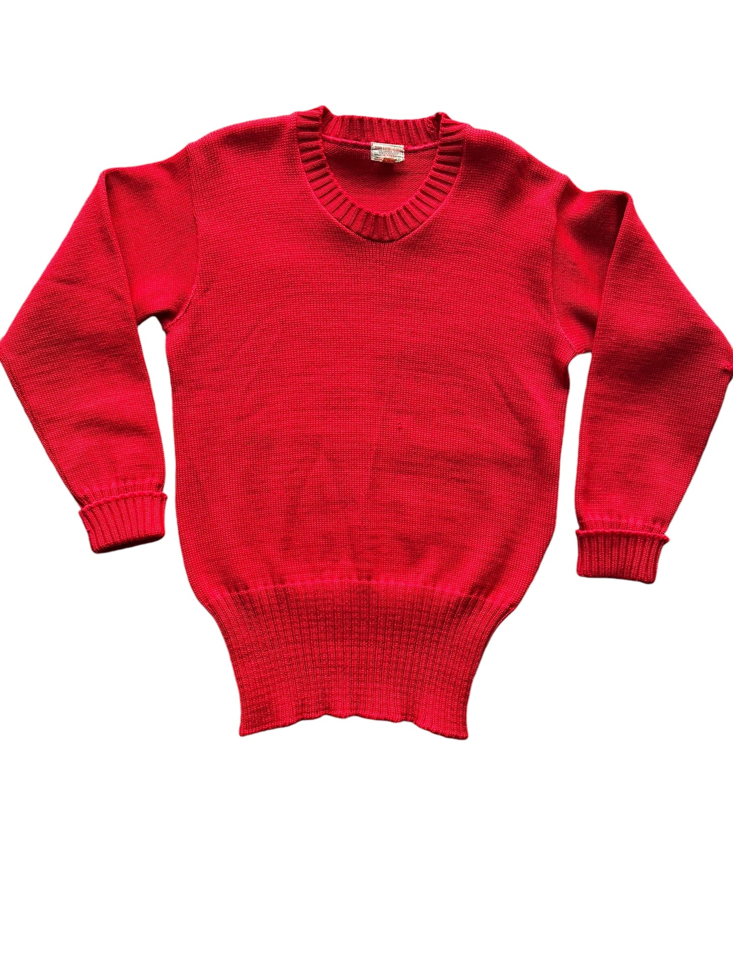 Front flat view of 1950s Sand Knit Red Wool Sweater M