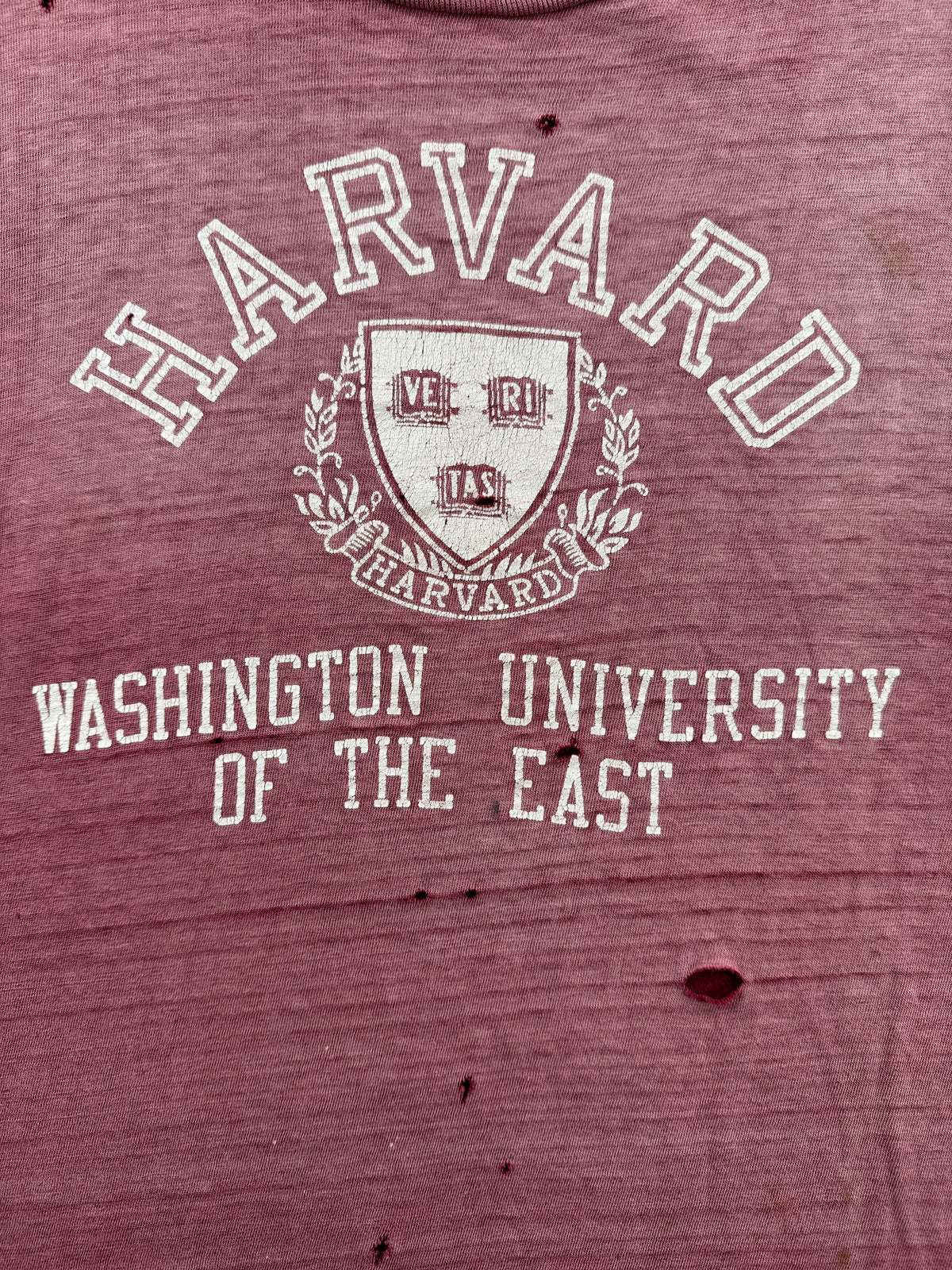 Front graphic on Vintage 70s Champion Blue Bar Harvard 'UW Of The East' Tee SZ XL (Fits L)