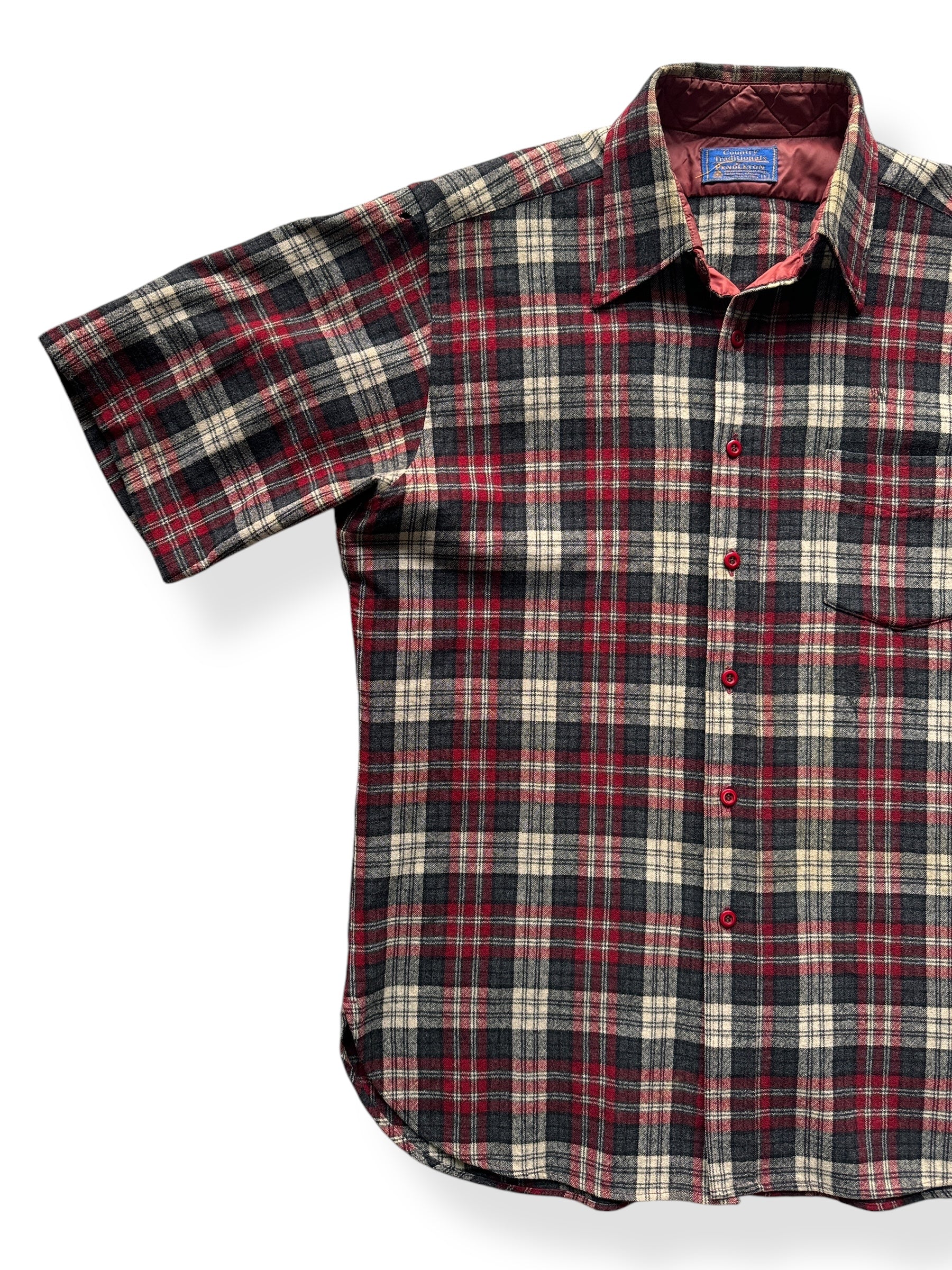 Front Right of Red and Grey Plaid Short Sleeve Pendleton SZ L