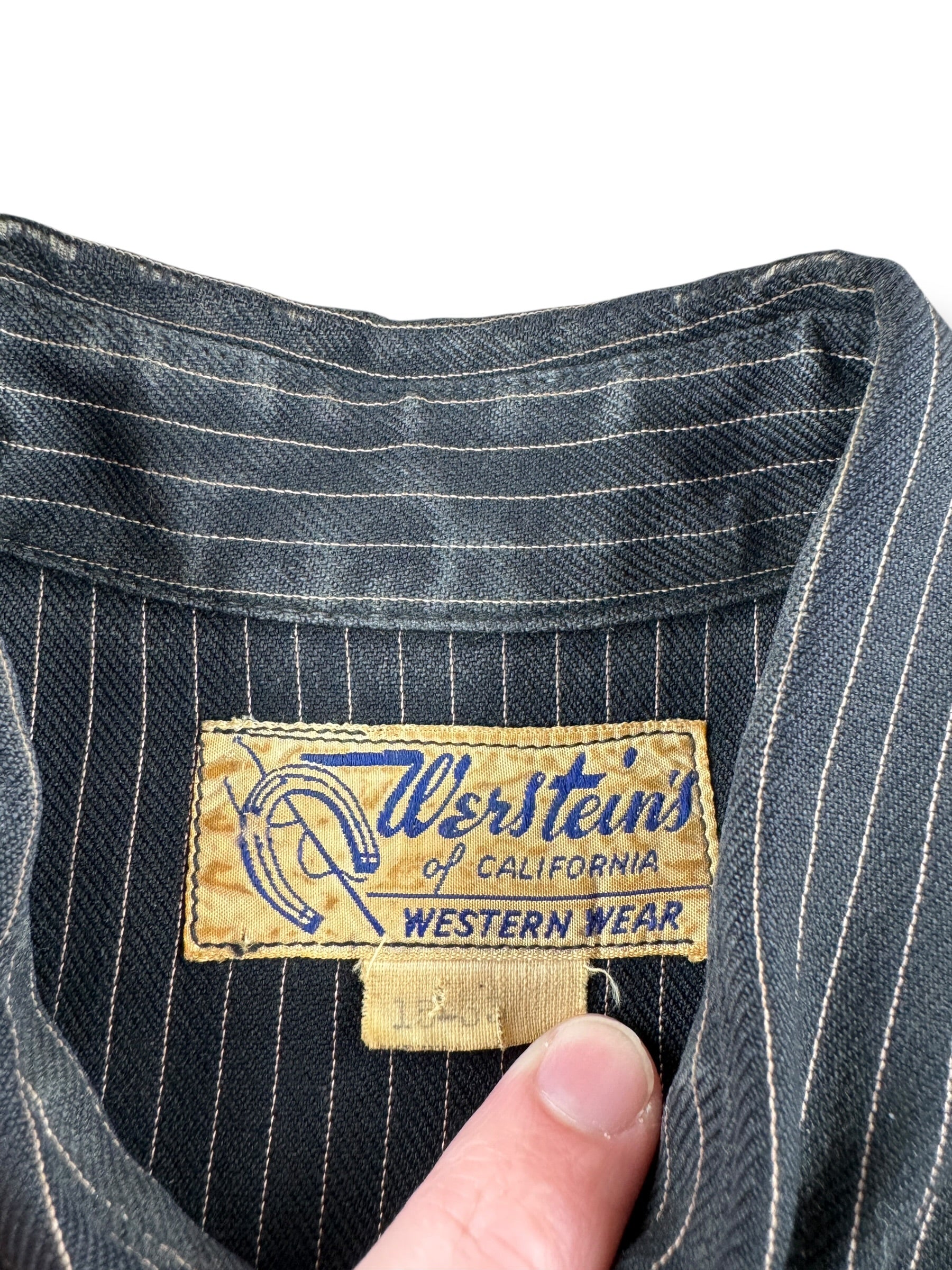 Tag on Vintage 40s Wersteins of California Sawtooth Pearlsnap Shirt SZ 15-35 (Fits S)