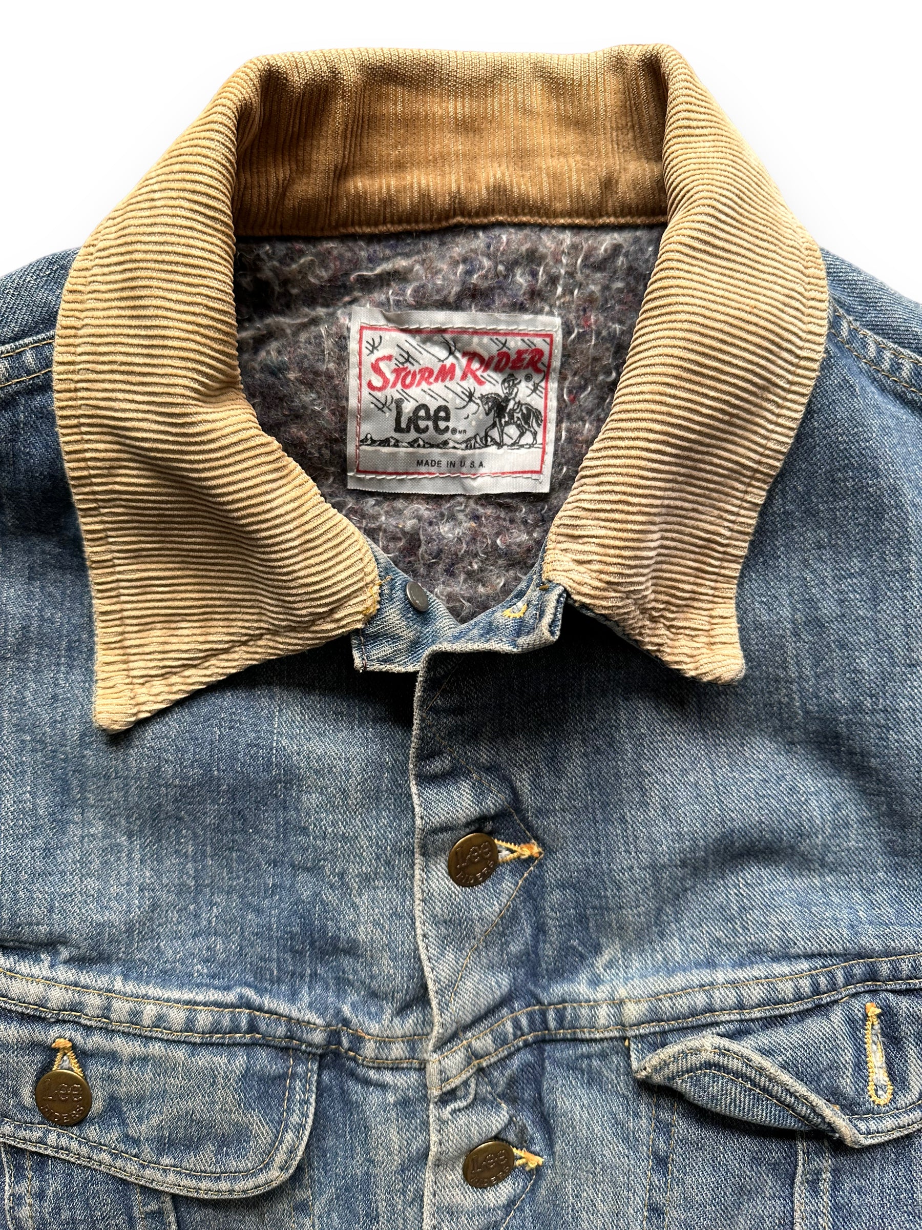 Tag View on Vintage Blanket Lined Lee Storm Rider Denim Jacket SZ L| Barn Owl Vintage | Seattle True Vintage Workwear